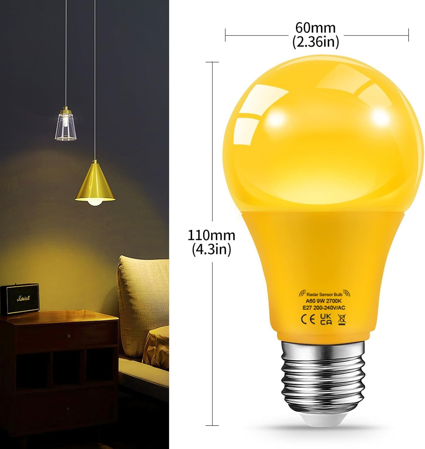 KOOYWAN 9 W Green LED Lamp with Motion Sensor for Wedding Halloween Christmas Party Bar Decor, Porch, Home, Holiday Lighting, Decorative Lighting Bulbs