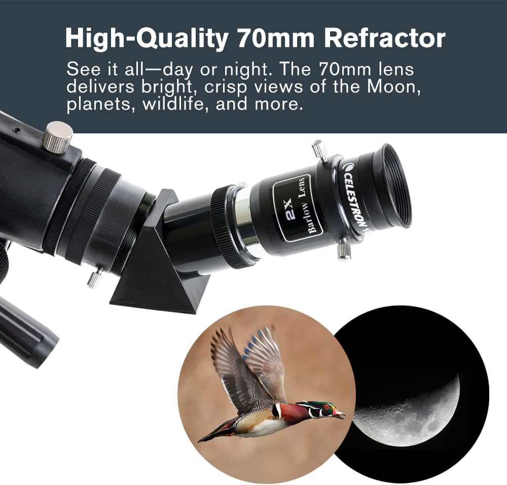 Celestron - 70Mm Travel Scope DX - Portable Refractor Telescope - Fully-Coated Glass Optics - Ideal Telescope for Beginners - Bonus Astronomy Software Package - Digiscoping Smartphone Adapter image number 4