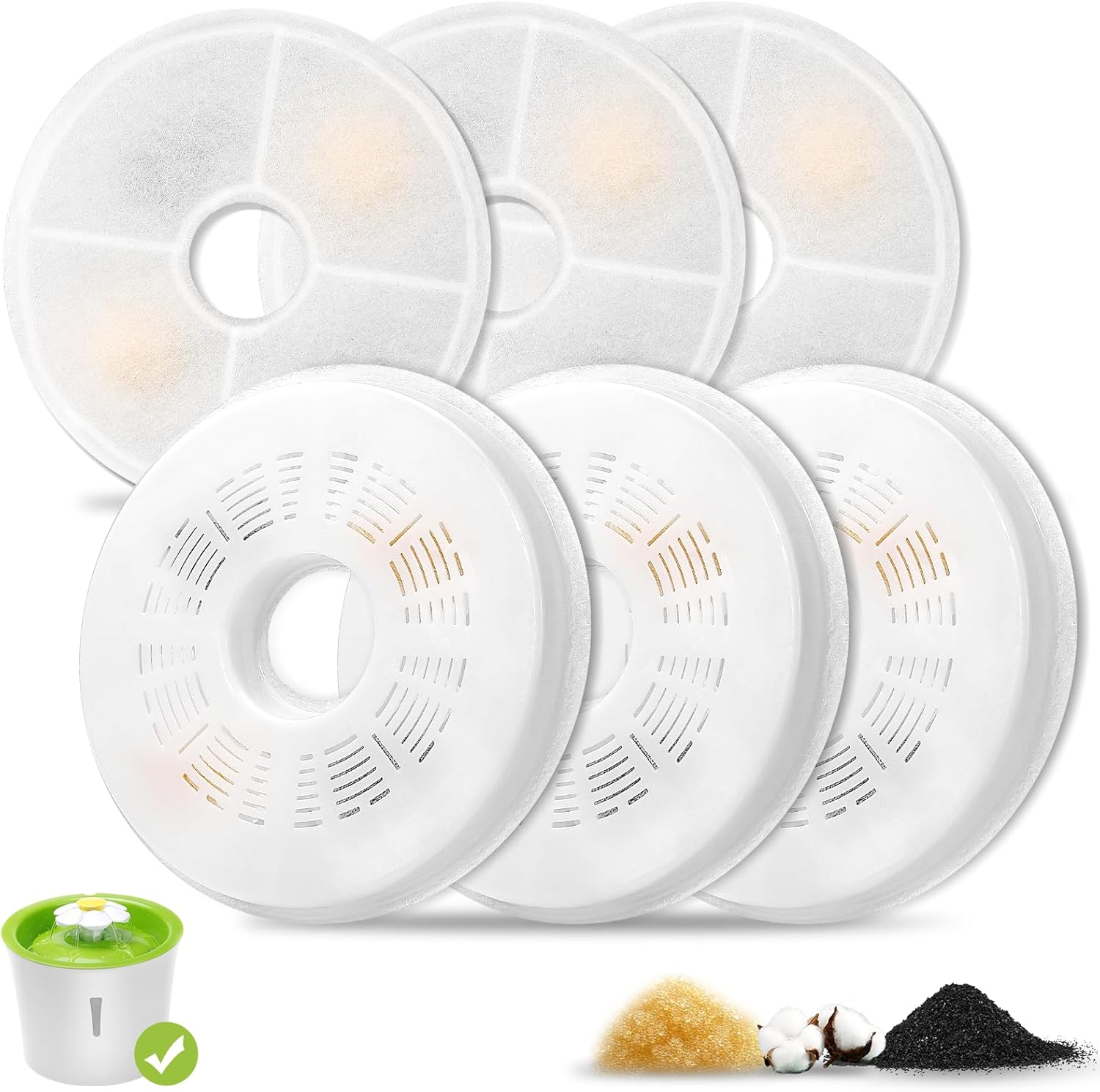 Filter Cat Fountain, Pack of 6 Replacement Filters for Cat Water Fountain Filter Cat Fountain Filter and Activated Carbon Ion Exchange Resin for Cats and Dogs for 3L Flowers Drinking Fountain for Cats