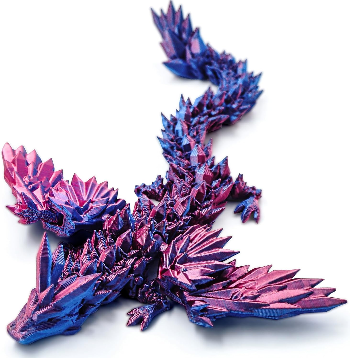 3D Printed Articulated Dragon with Wings - 9" Purple Winged Dragon for Home Office Decor and Executive Desk Toys image number 4