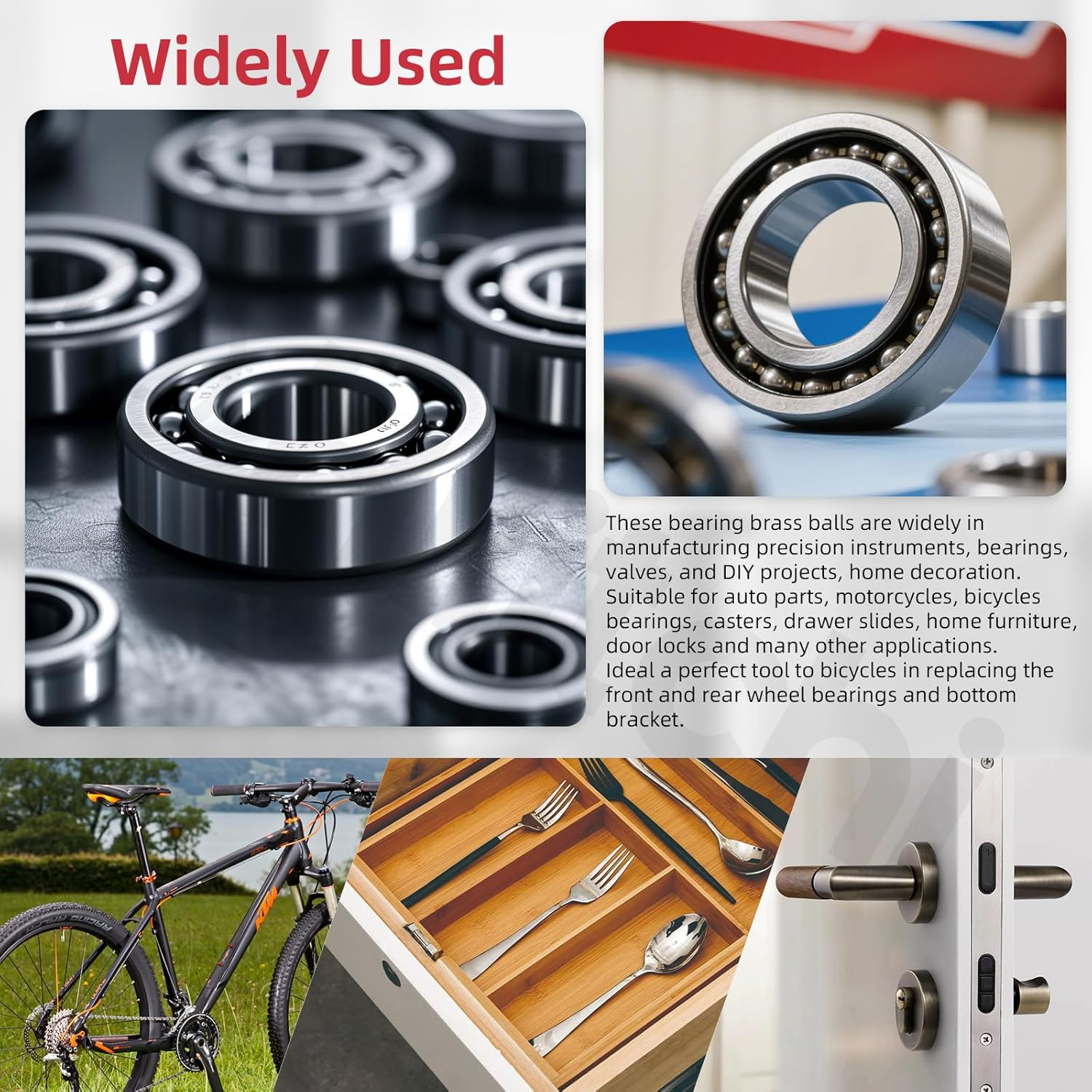 Hilitchi 120-Piece 10-Size Brass Bicycle Bearing Ball Assorted Set, SAE Precision Solid Bearing Balls, Industrial Brass Spheres for Mechanical Equipment & Automotive Applications image number 4