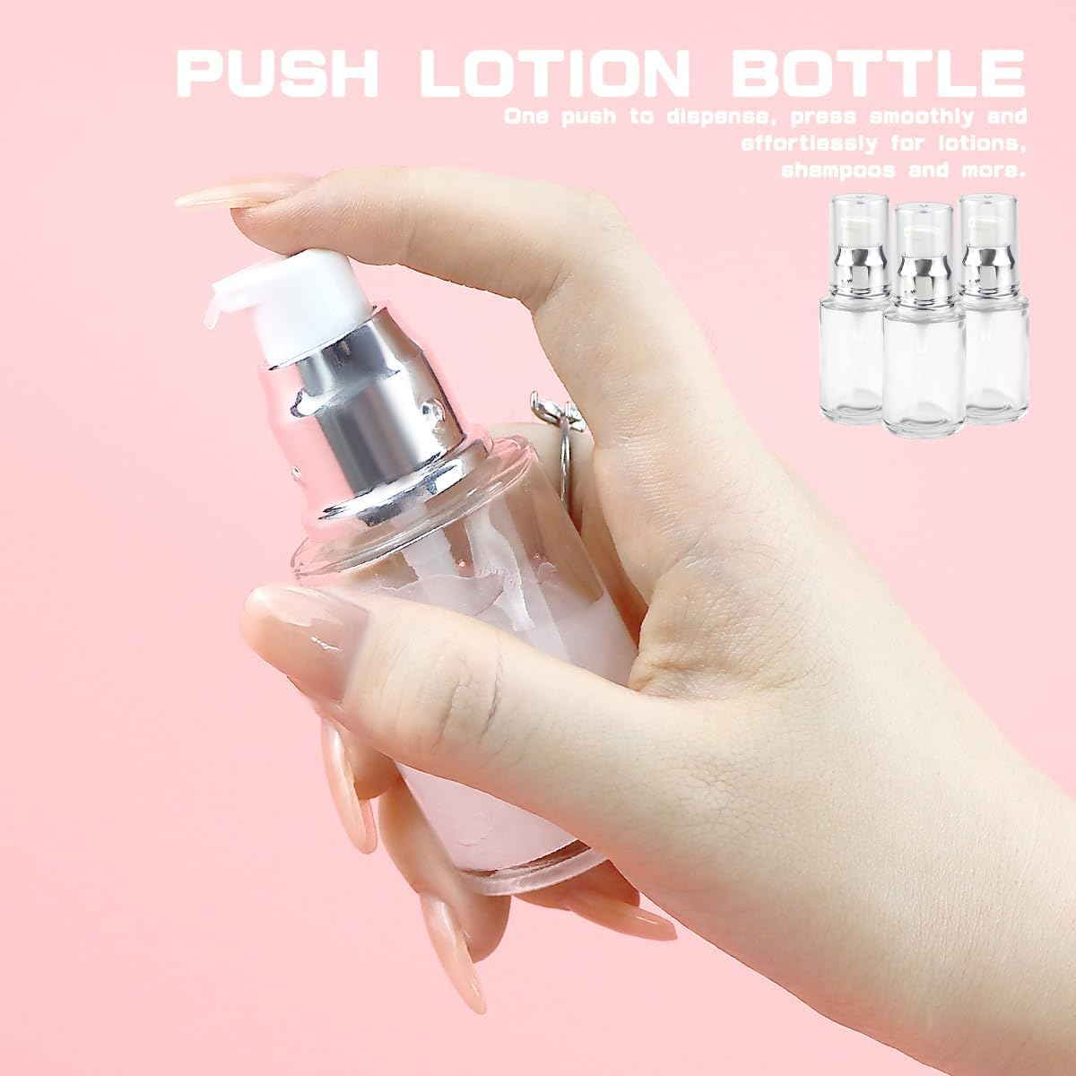 LNQ LUNIQI Pack of 3 Empty Pump Bottles Glass, 30 Ml Small Pump Dispenser Travel, Refillable Lotion Bottle, Transparent Travel Bottles for Cosmetics Lotion