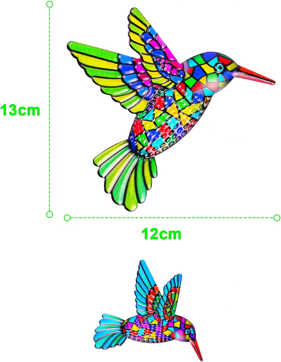 OFFCUP Metal Hummingbird Wall Decor, 2 Pack Metal Hummingbird Wall Art Decor, Wrought Iron Colorful Hummingbird Wall Sculptures, Outdoor Garden Fence Ornaments Hanging for Backyard Porch Patio image number 2