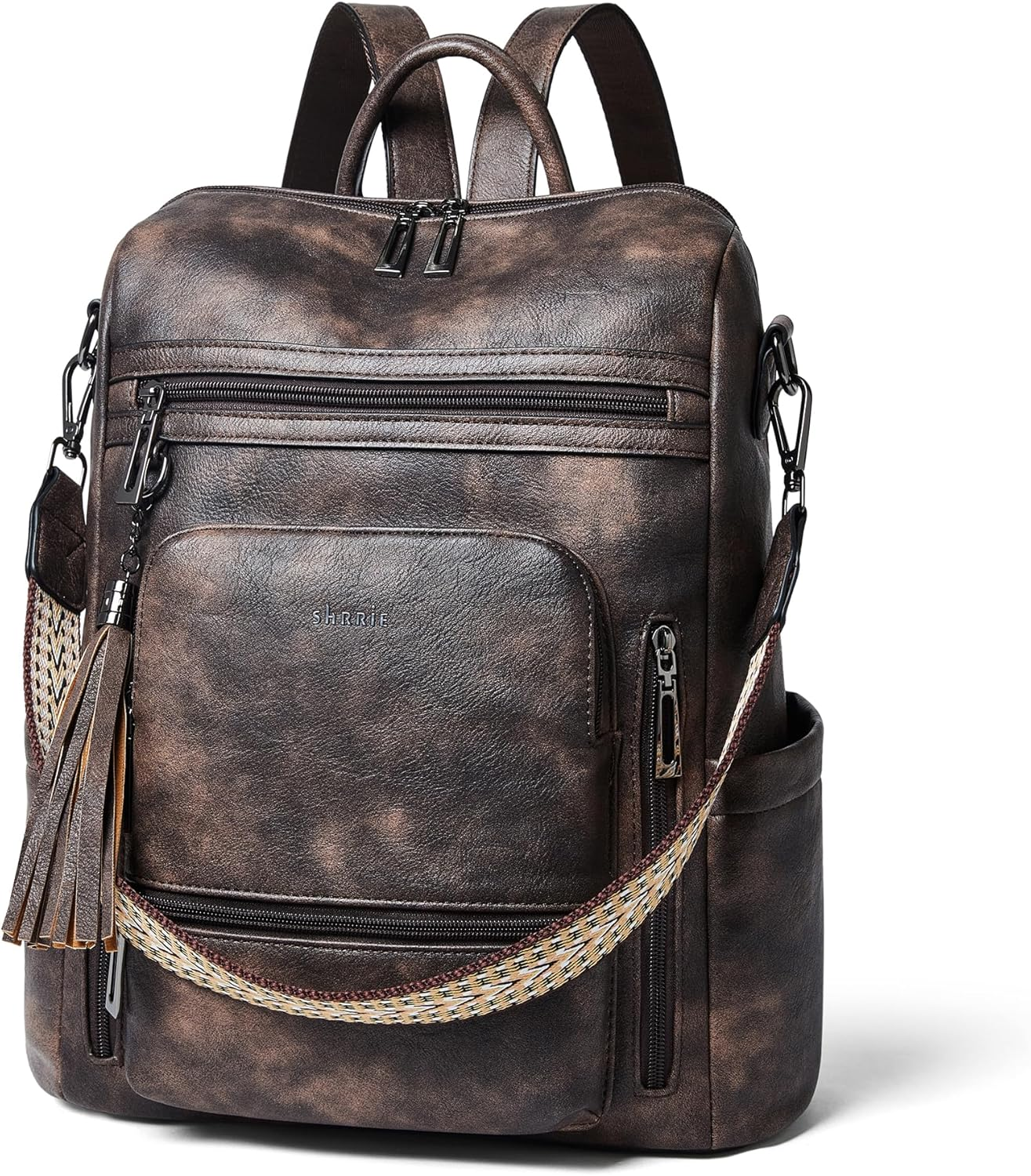 Shrrie Vegan Leather Laptop Backpack for Women 15.6 Inch Work Backpack Fashion Travel Backpack Purse for Business College - Nubuck Brown image number 5