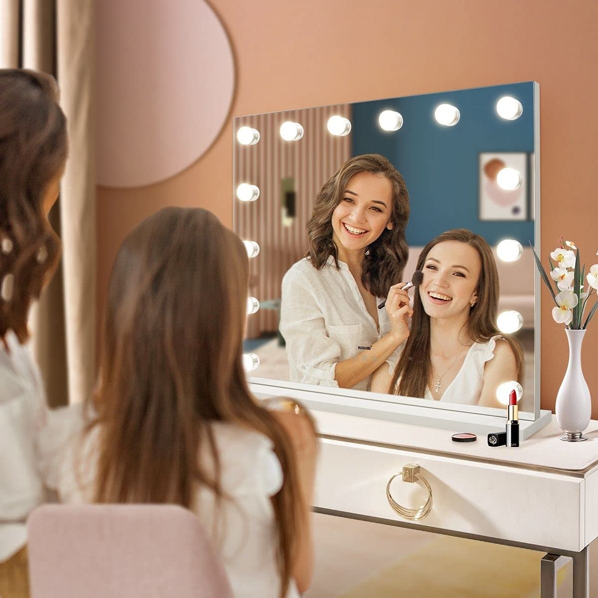 Maxkon Hollywood Mirror 14 LED Light Makeup Mirror Large Dressing Cosmetic Vanity Mirror with Touch Screen Aluminium Frame 65X55Cm image number 2