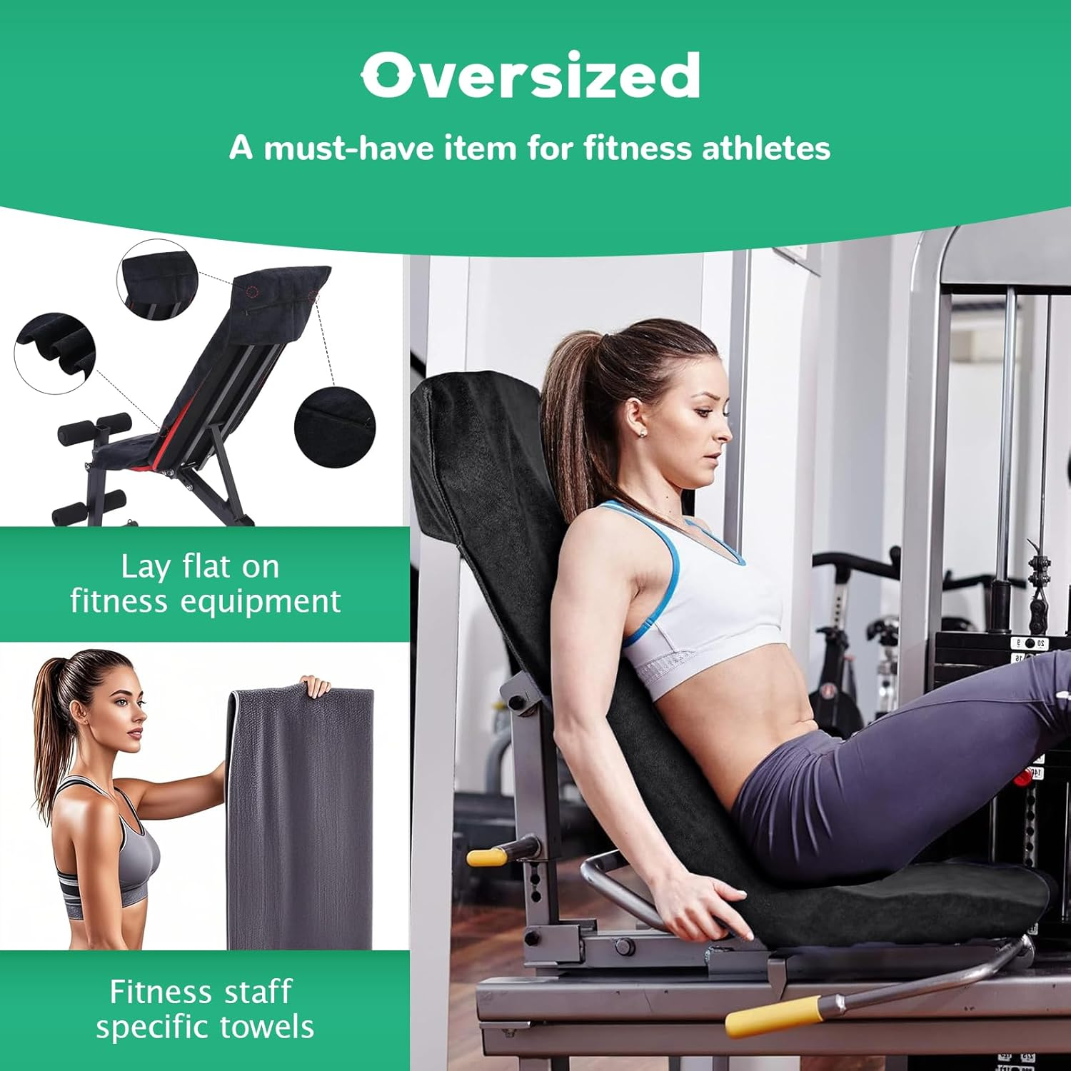 Premium Fitness Towel 50X130Cm Large Microfiber Gym Towel with Hidden Pocket Ultra Absorbent,Quick Dry Workout Towel for Yoga,Running Training Black Sports Towe