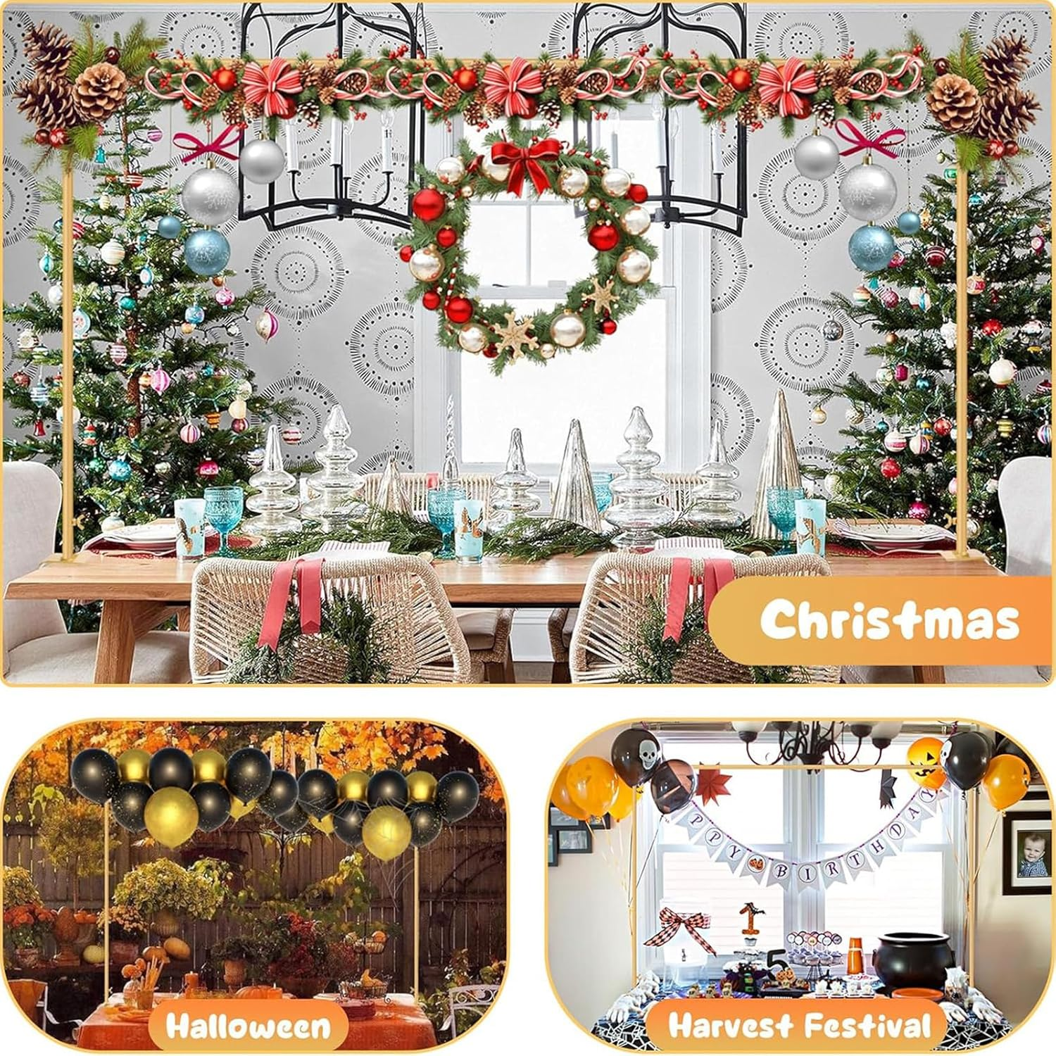 Over the Table Rod Stand with Clamps Adjustable 42-168Cm Height 170-260Cm Width Gold Table Arch Hanging for Wedding Birthday Party Anniversary Decoration Metal Decorating Rod Hanging image number 2