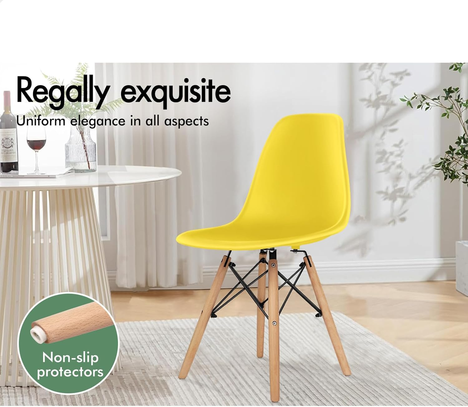 ALFORDSON Dining Chairs Set of 4 with Solid Wood Legs & Floor Protectors, 4X Kitchen Chairs Reading Seating for Home Cafe Bar Coffee Table, 150Kg Capacity, EM Series, Yellow