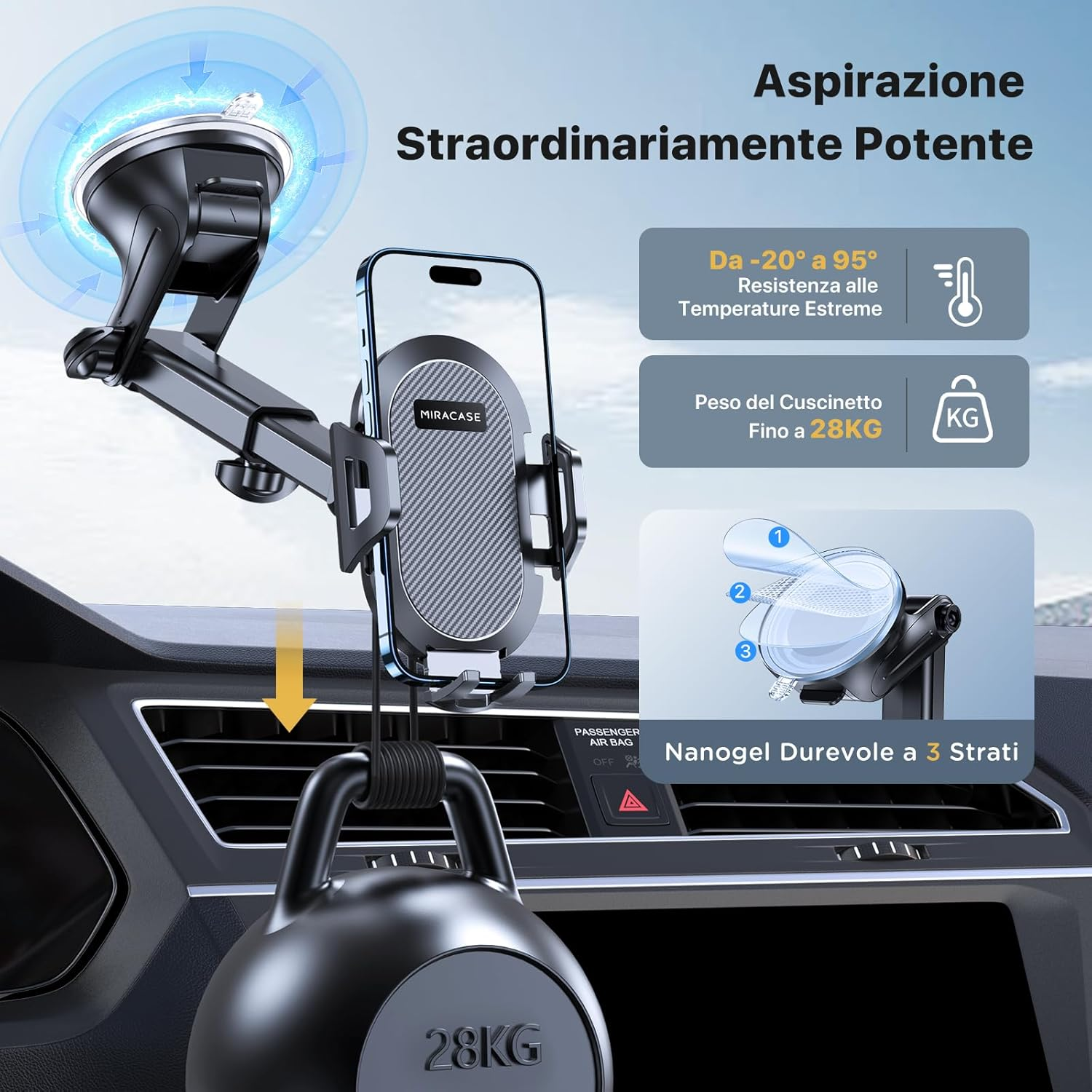 Miracase Mobile Phone Holder Car [Super Stable & Strong Suction Cup] Mobile Phone Holder Car for Dashboard Windscreen Air Vent [4 in 1] Car Mobile Phone Holder with Iphone Samsung Other Smartphones image number 4