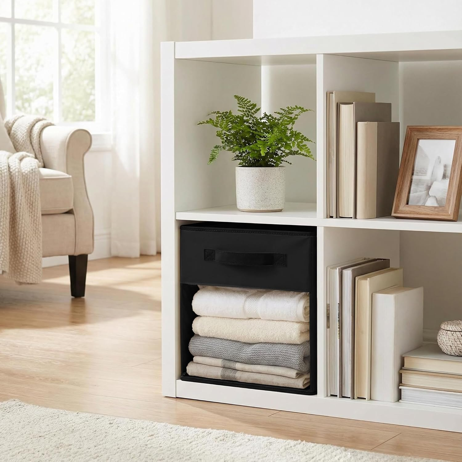 DECOMOMO Storage Bins, Cube Storage Bin with Window, Fabric Storage Cubes for Shelves (11" / 6Pcs, Black)