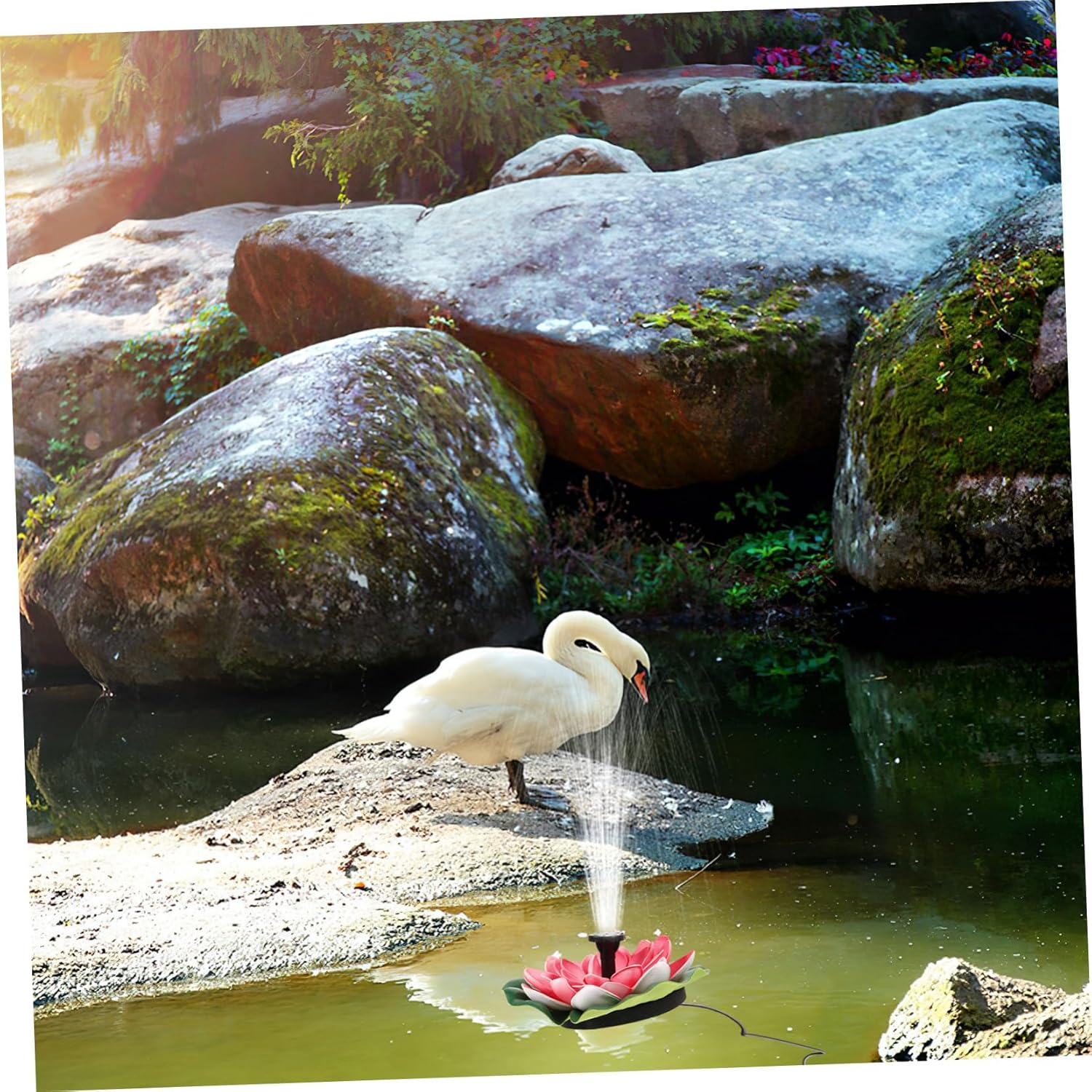 Ibasenice Lotus-Style Solar Fountain Pump Floating Decor for Outdoor Garden Water Features Energy-Saving Landscape Water Pool Accessory Cherry Red Flower Design Operation image number 6