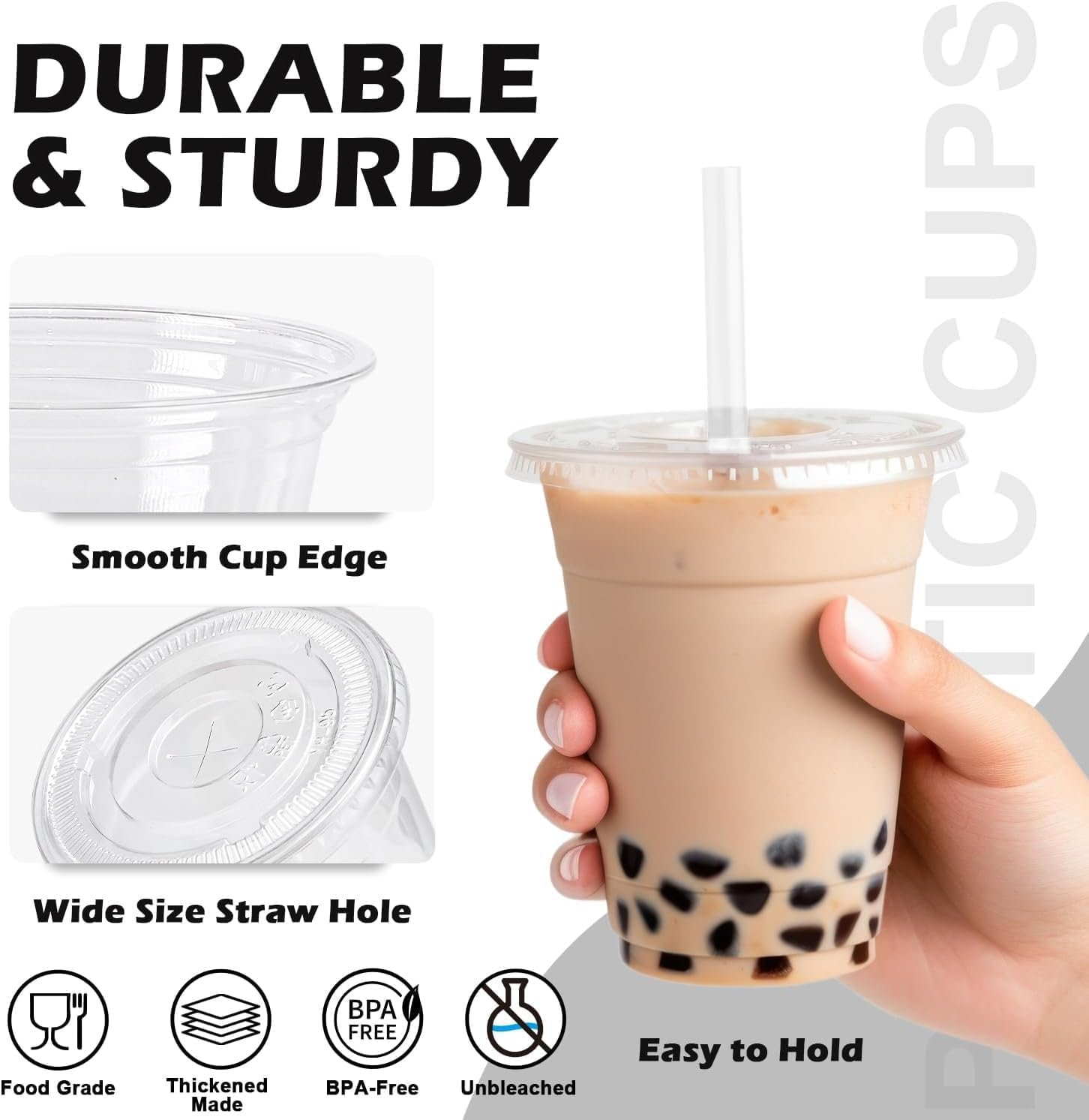 100 Pack 16Oz Reusable Transparent PET Plastic Cups with Lid and Leak Proof Paper, Standard Lidded Drinking Cups for Wedding, Thanksgiving, Christmas and Camping Party image number 2