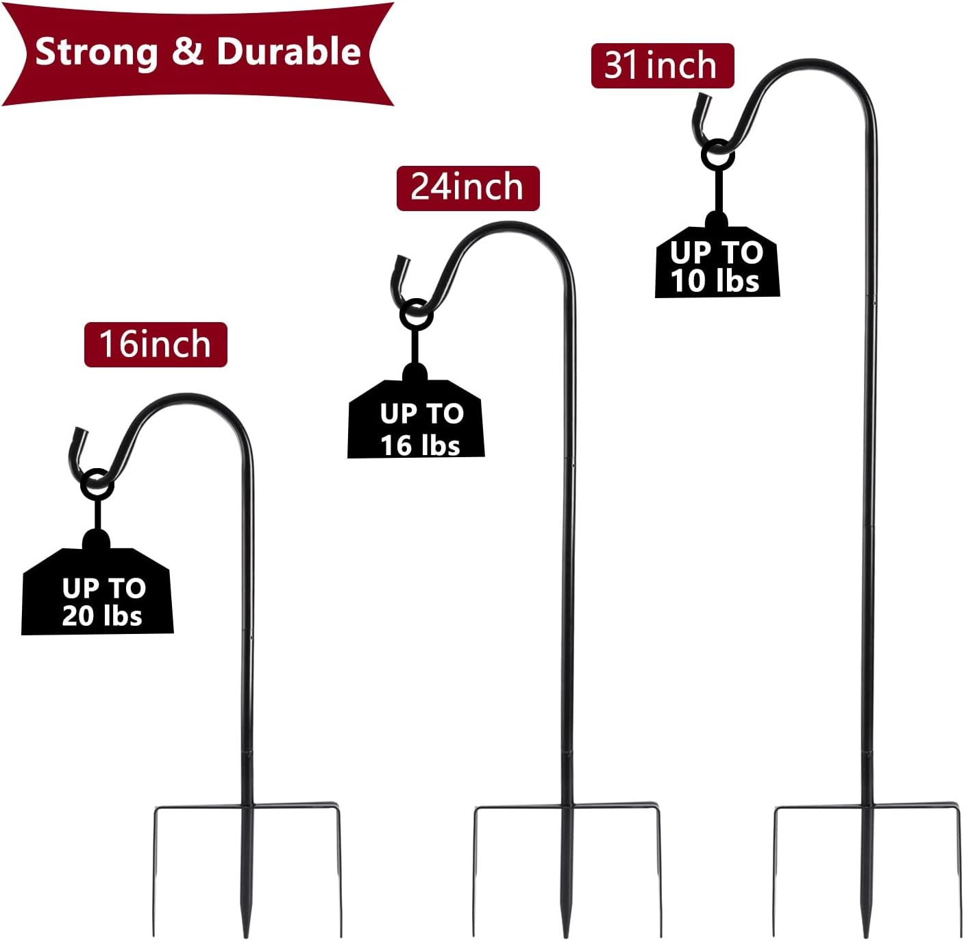 EXCMARK 2 Pack Shepherd Hook 31 Inch 1/2 Inch Thick Use at Weddings, Hanging Solar Lights, Lanterns, Bird Feeders, Metal Hanger Hook (Black, 31 Inch). U.S. Patent. image number 5