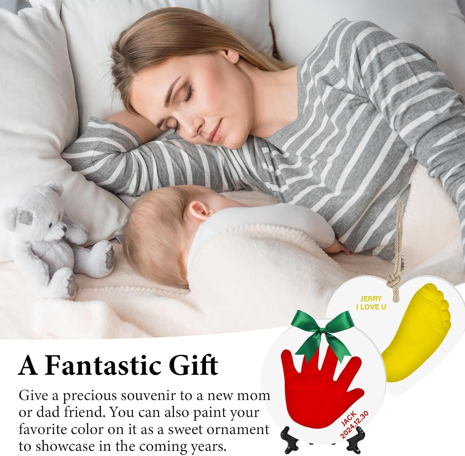 Baby Handprint Footprint Keepsake Ornament Kit Makes 2, Newborn New Mom & Shower Gifts DIY Clay Baby Handprint Ornament Kit, Pet Dog Cat Paw Print Ornament Kit image number 6