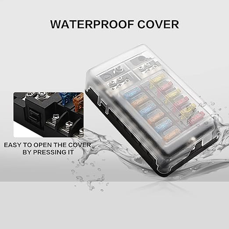 Upgraded 12 Way Fuse Block Box with Thumbscrew and LED Indicator, 12 Circuit Blade Fuse Box Holder W/Negative Bus Damp-Proof Cover Label Sticker for 12V/24V Auto Car RV Marine Boat and Yacht image number 5