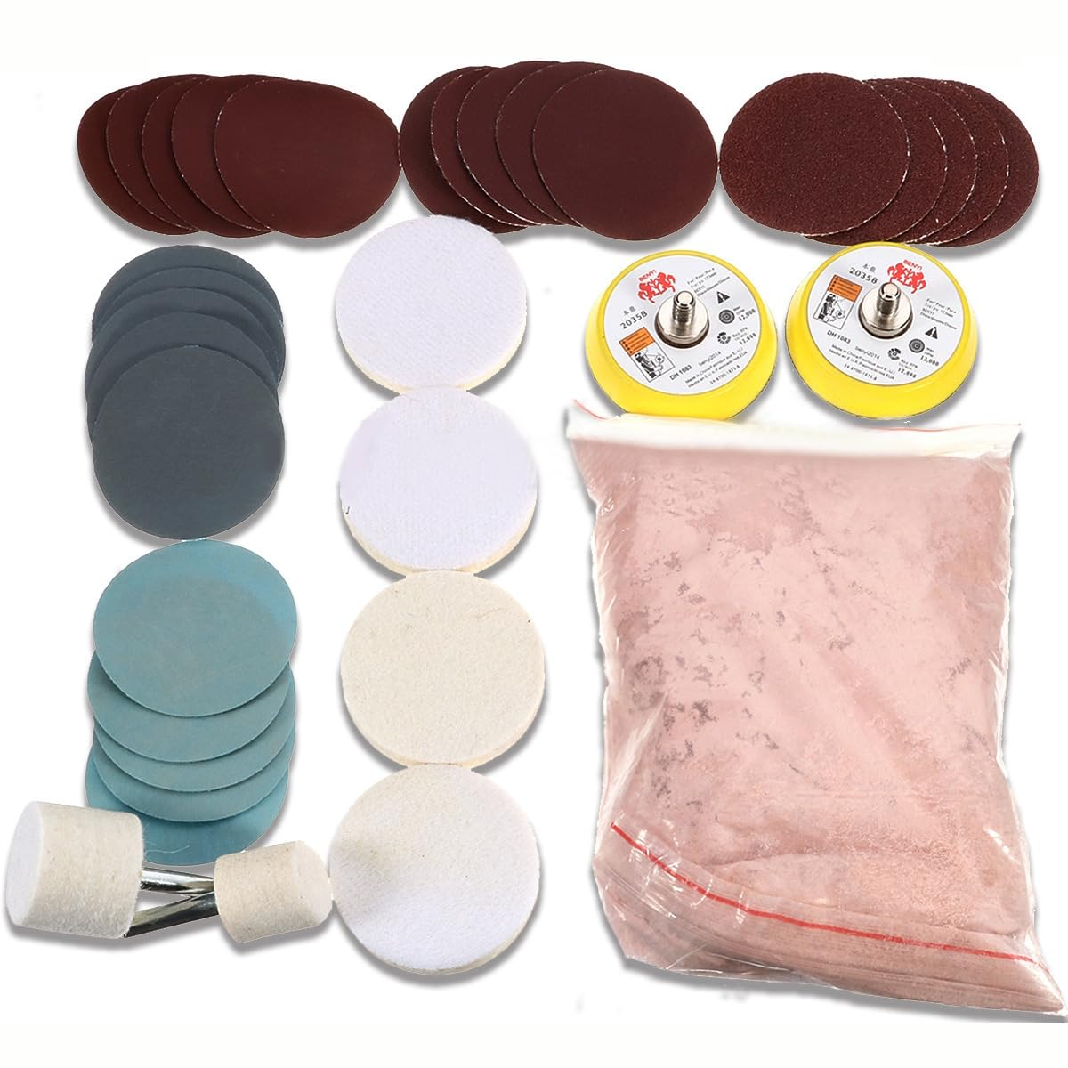 34Pcs Glass Polishing Kit, Professional Scratch Remover for Window & Windshield Repair, Includes Cerium Oxide Polishing Powder, Felt & Wool Polishing Pads for Glass, Ceramic, Metal image number 2