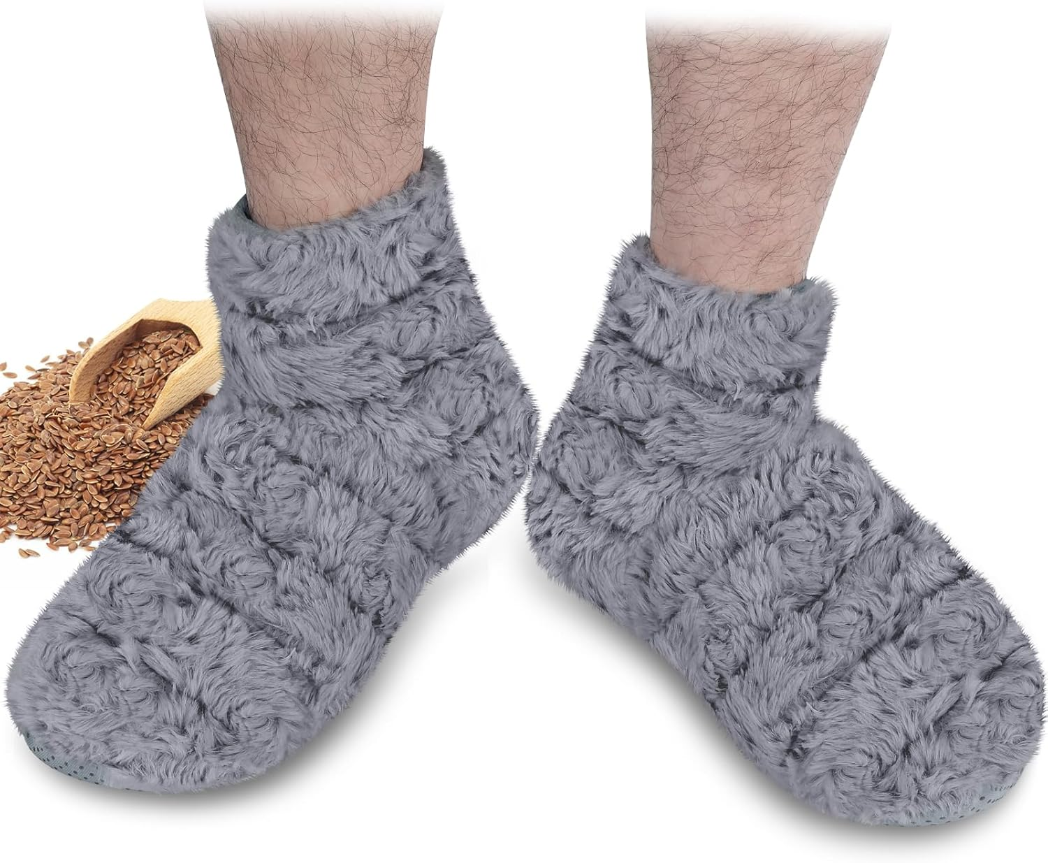 REVIX Microwavable Booties and Feet Warmers for Women & Men, Microwave Heated Foot Warmer with Flaxseed Moist Heat Therapy for Cold Feet, Gray, S/M image number 3