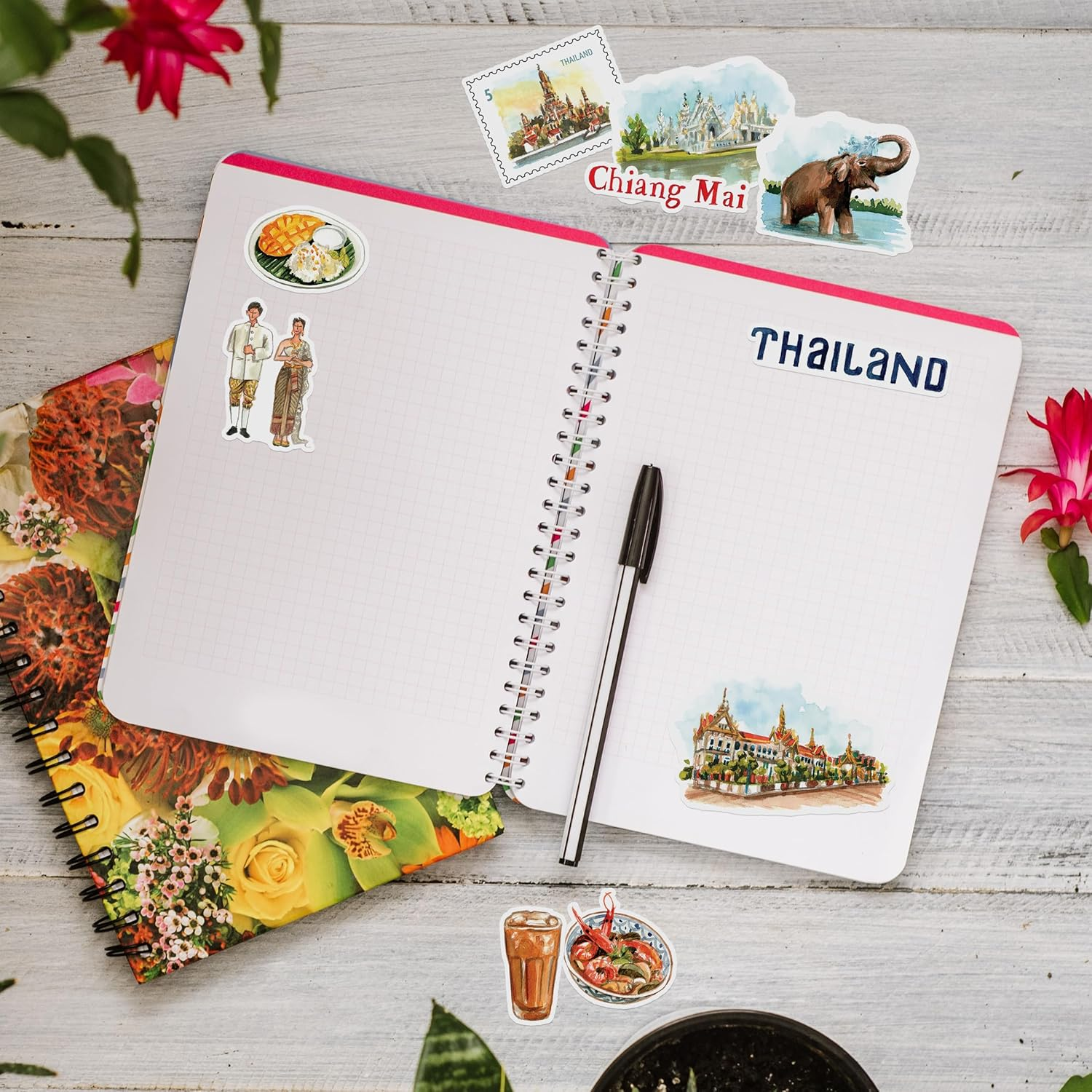 New Navy Peony Amazing Thailand Travel Stickers (30Pcs)-Watercolor Country Themed Iconic Vacation Decals for Journals, Scrapbooks, Water Bottles image number 1