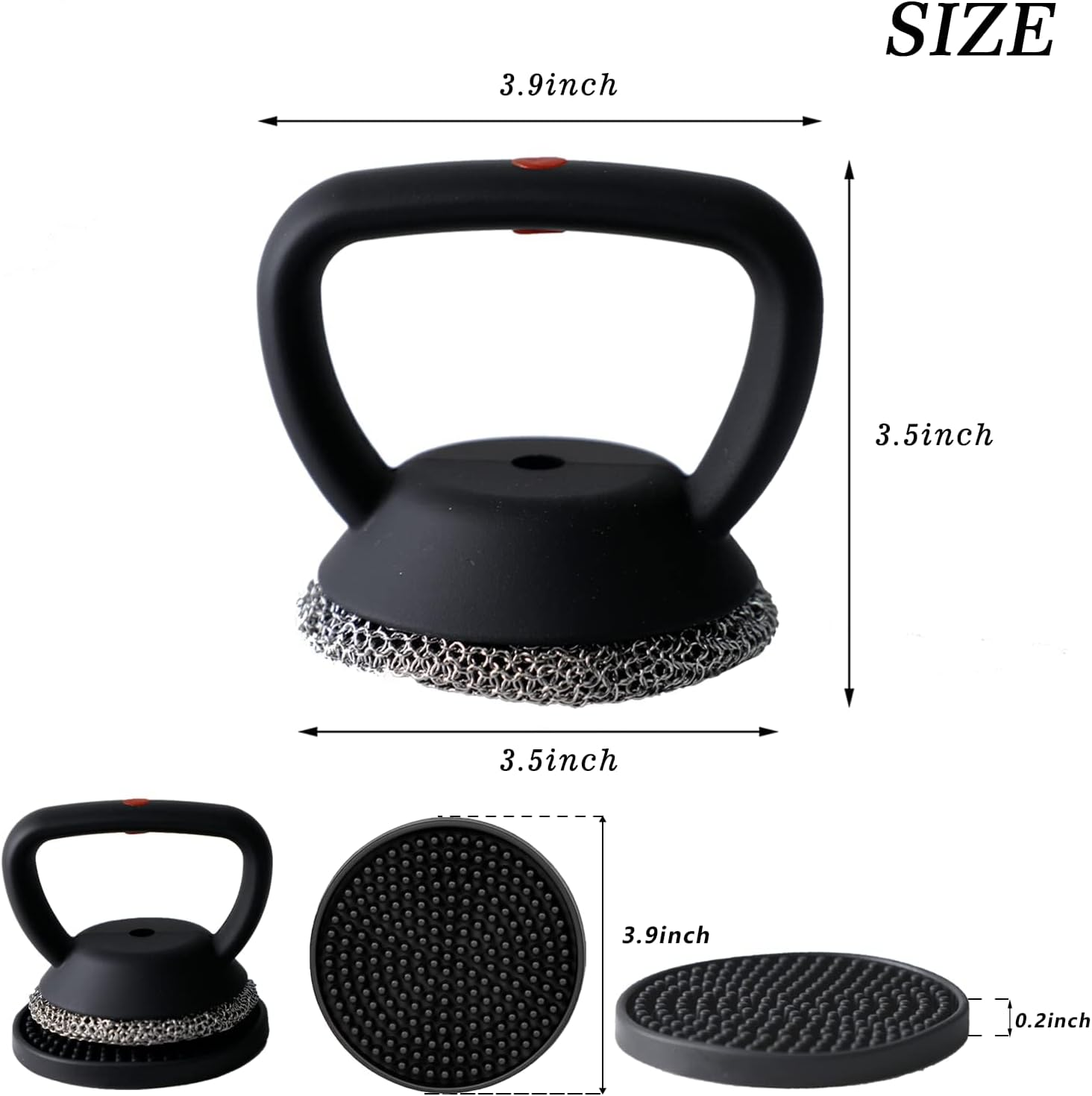MEIXINZHI Cast Iron Scrubber and Skillet Cleaner with 2 Pan Grill Scrapers - Chain Mail for Cleaning Cast Iron (Black with Mat) image number 2