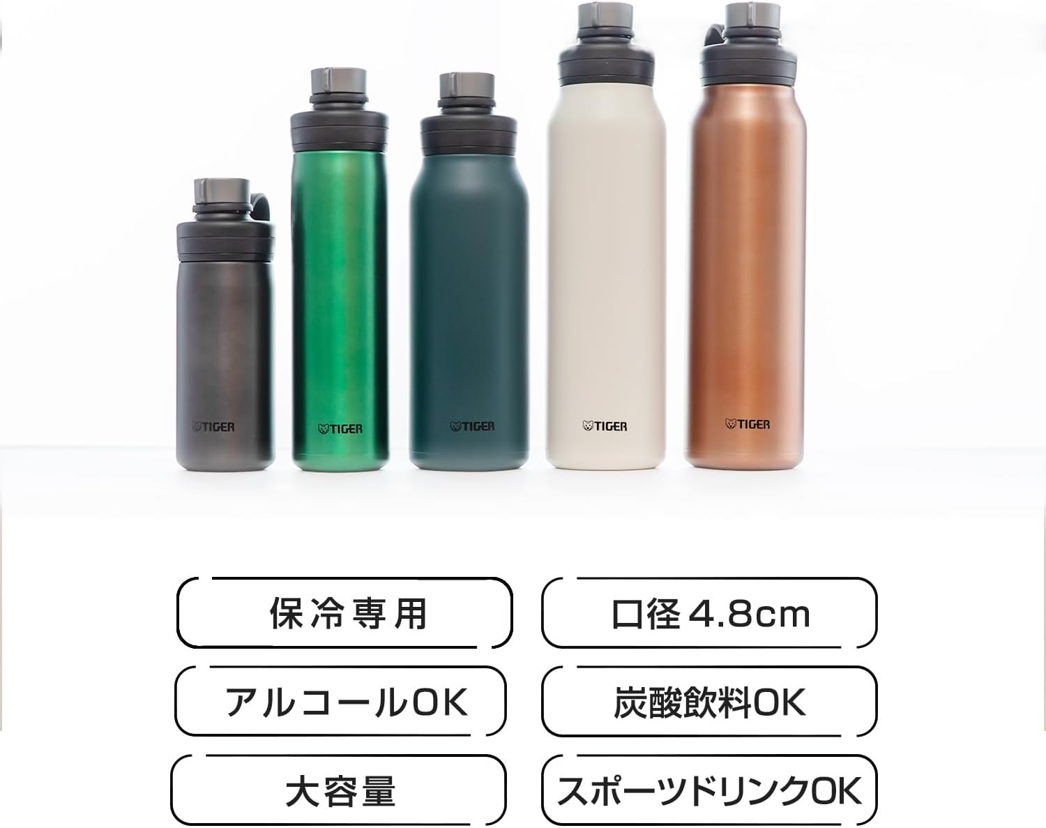 Tiger Thermos Water Bottle, 0.3 Gal (1.2 L), Vacuum Insulated Carbonated Bottle, Stainless Steel Bottle, Sports Drink, Beer OK, Large Capacity, Cold Insulation, Growler, MTA-T120GE Emerald (Green)