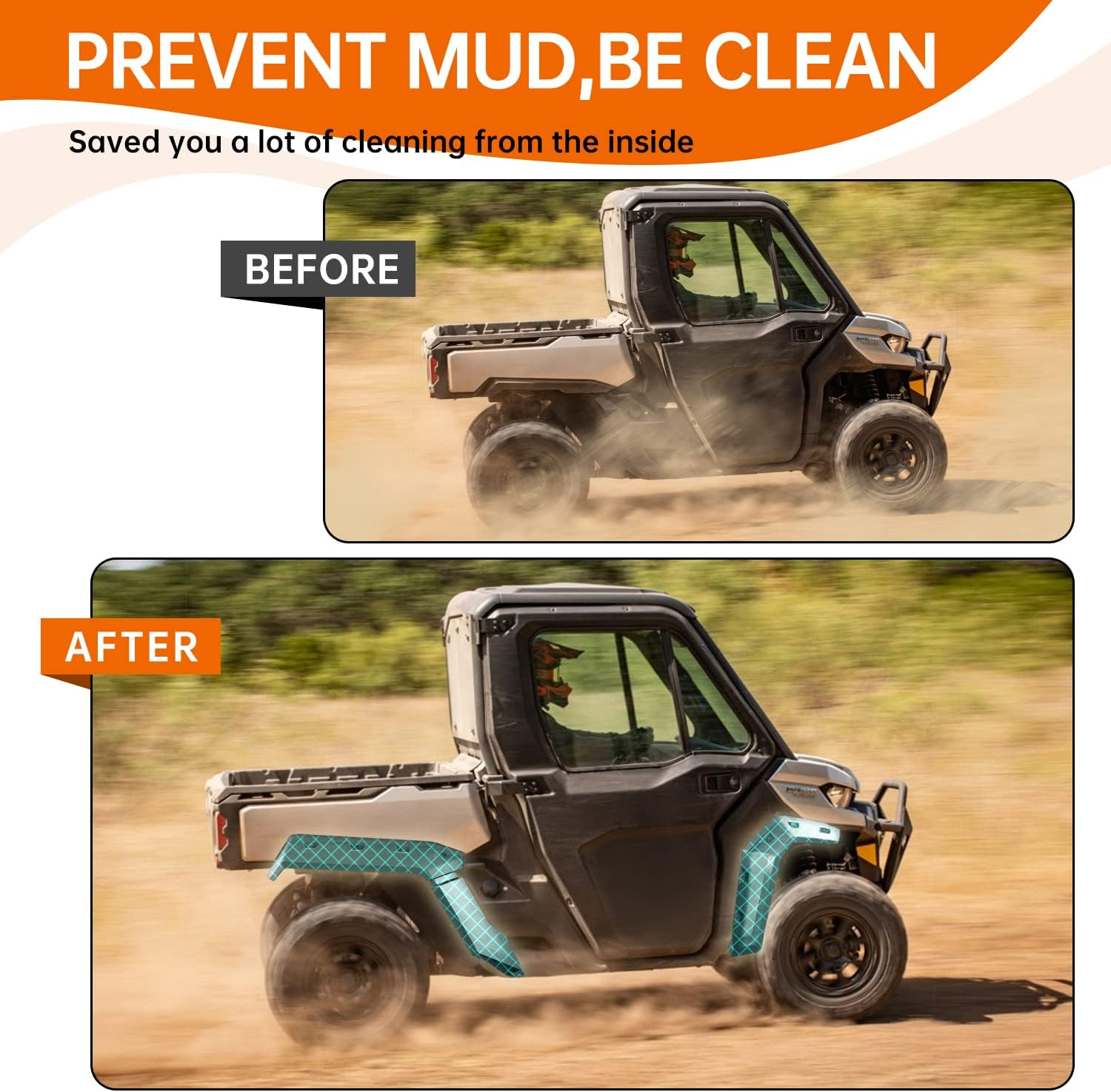 CUSAUTV Heavy Duty Fender Flares Compatible with Can Am Defender HD 5/ HD8/ HD10/ MAX 2016-2024 Accessories,Front & Rear Extended Mud Guards Replace 715006821 715002424 715006822