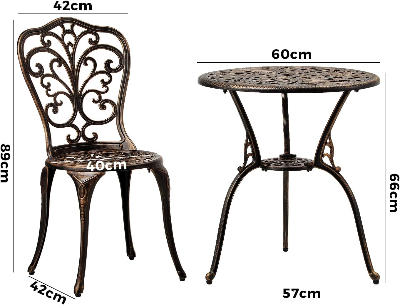 Livsip Outdoor Table and Chairs Furniture 3Pcs Aluminium Patio Dining Set-Bronze - Crown-Bz image number 6