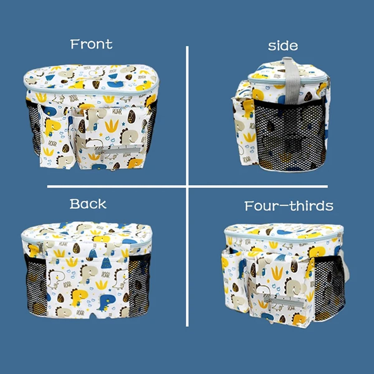 AIMALL Baby Stroller Hanging Organiser Bag, 12.2X7.8X5.9In Waterproof Multi-Pocket Diaper Storage with Tissue Dispenser, Universal Fit for Prams & Buggies image number 4