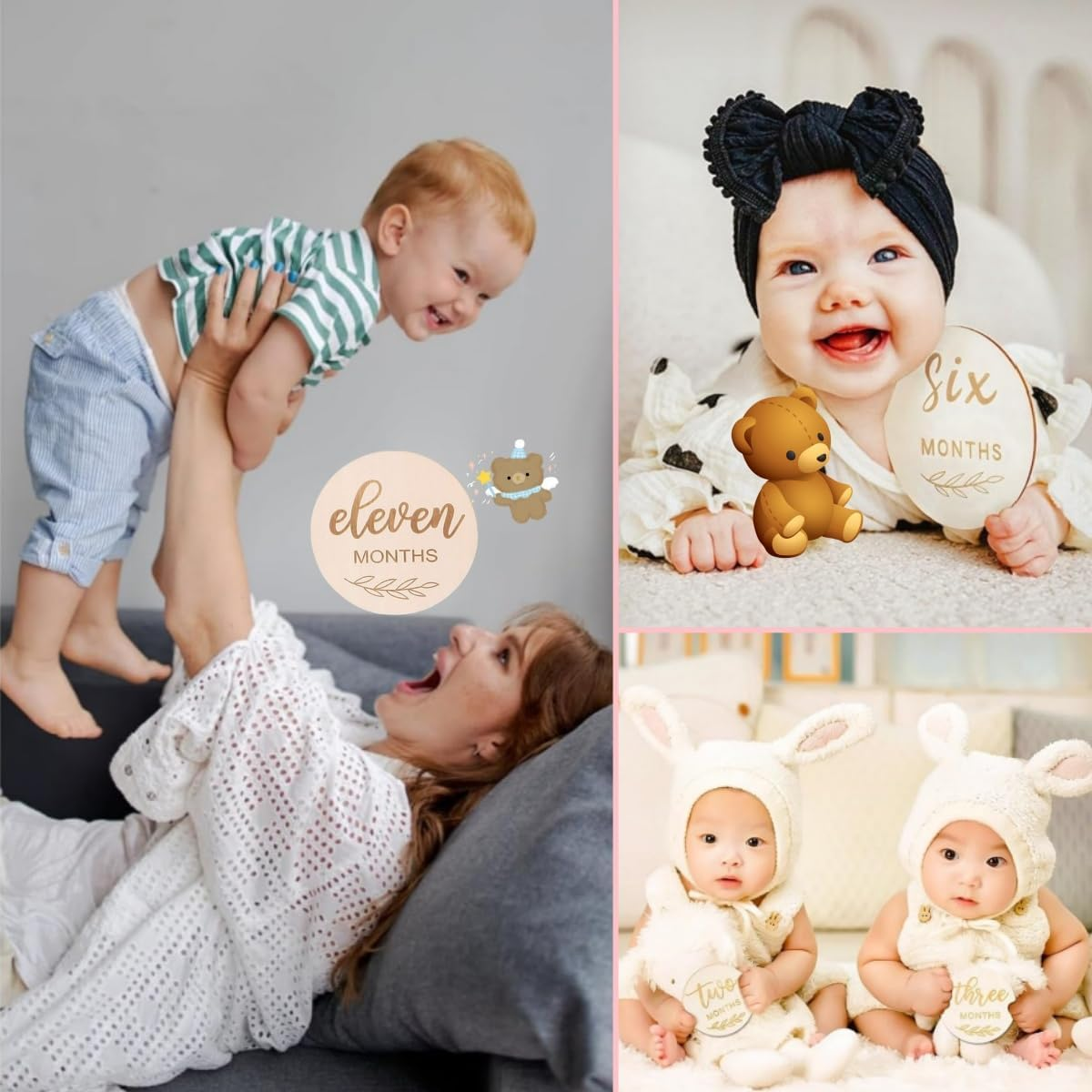 1 Set Kids Monthly Milestone Cards,Ywbfove 12 Pieces Double Sided Milestone Journey Cards for Photo Props Gifts,Wooden Photo Props and Growth Milestone image number 3