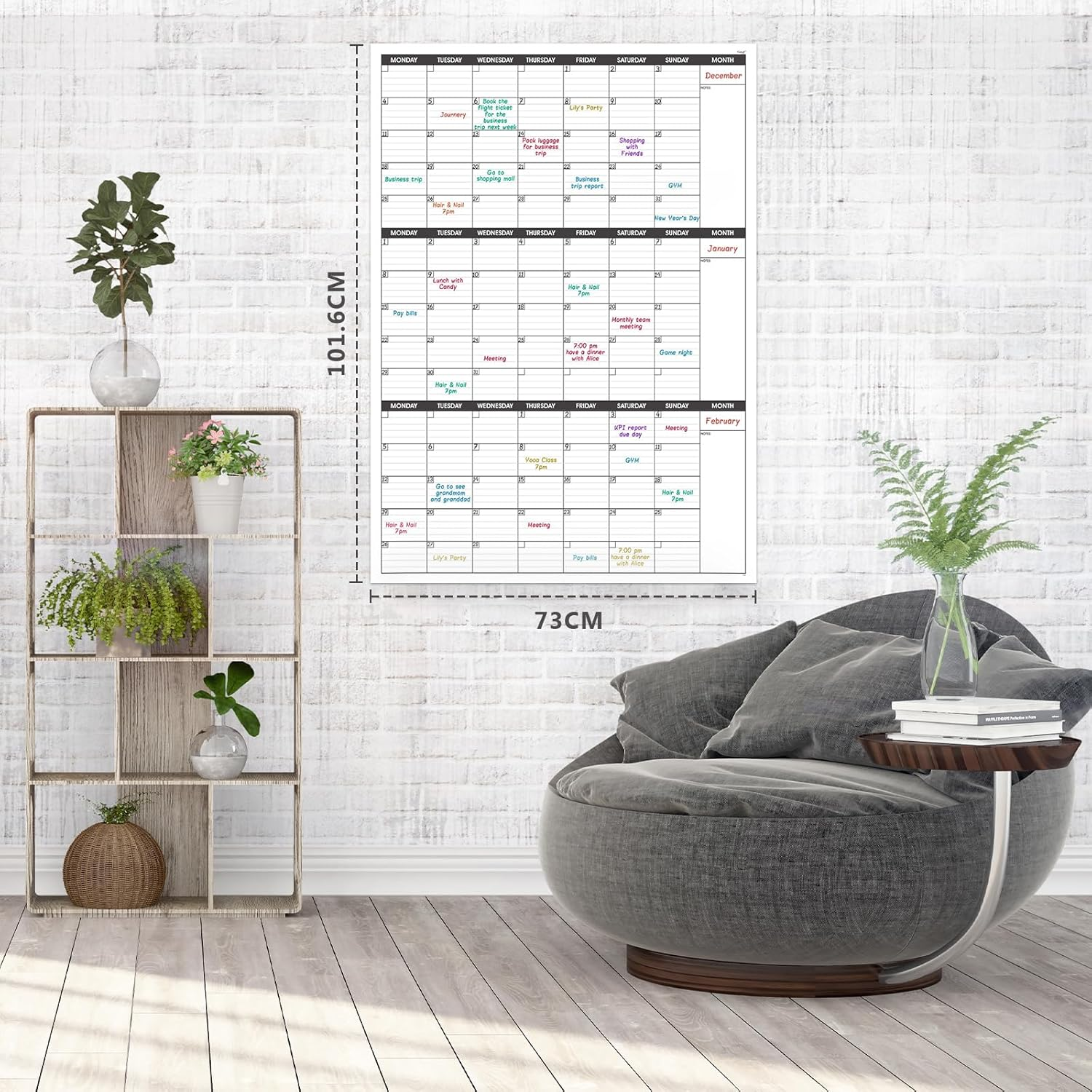 Colorage Large Wall Calendar Undated - Three Monthly Dry Erase Reusable Planner, Giant Laminated Poster, Goal & Task Organizer for Your Home, Office, School Includes 4 Sticker Dots, 101 Cmx73 Cm image number 5