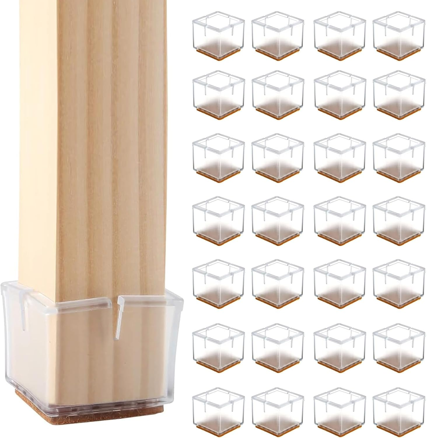 28 Pcs Square Furniture Table Legs Covers for Wood Floor Protector, Furniture Feet Caps Pads for Hardwood Floors, Anti-Scratch Chair Feet Pads, Noise Reduced Chair Legs Covers (28) image number 1