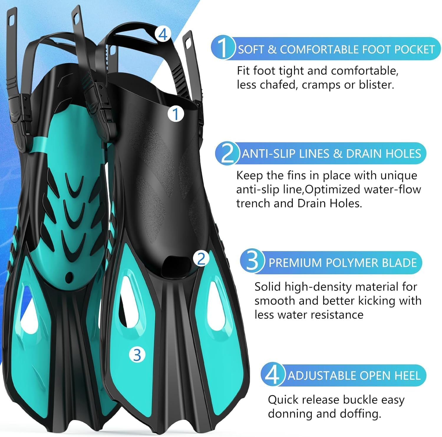 Mask Fin Snorkel Set with Adult Snorkeling Gear, 180&deg; Panoramic View Diving Mask, Trek Fin, Dry Top Snorkel +Travel Bags, for Swimming, Snorkeling and Travel Diving image number 2