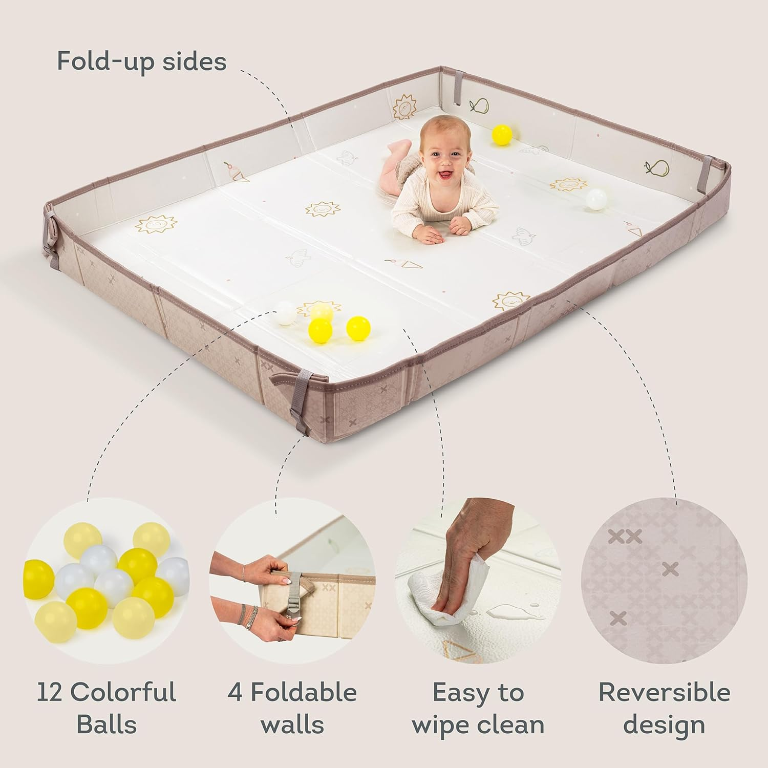 Taf Toy Fold 'N Fun Waterproof Baby Mat with Fold up Sides, Includes 12 Colourful Balls image number 3
