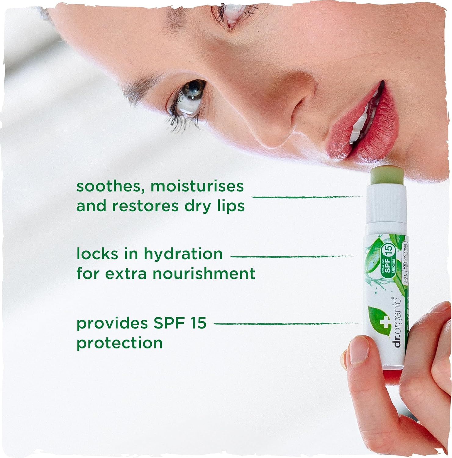 Dr Organic Aloe Vera Lip Balm, Moisturising, SPF 15, Mens, Womens, Natural, Vegetarian, Cruelty-Free, Paraben & Sls-Free, Organic, 5.7Ml