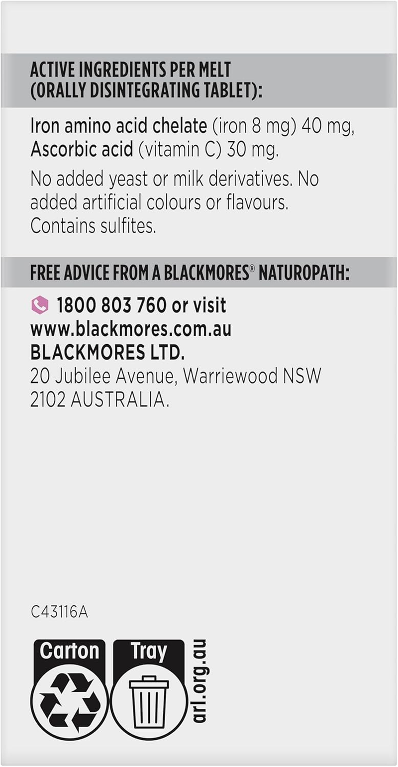 Blackmores Iron Rapi-Melt | Formulated with Iron Chelate and Vitamin C | Supports Iron Levels in the Body | Tropical Flavour | 90 Melts image number 6