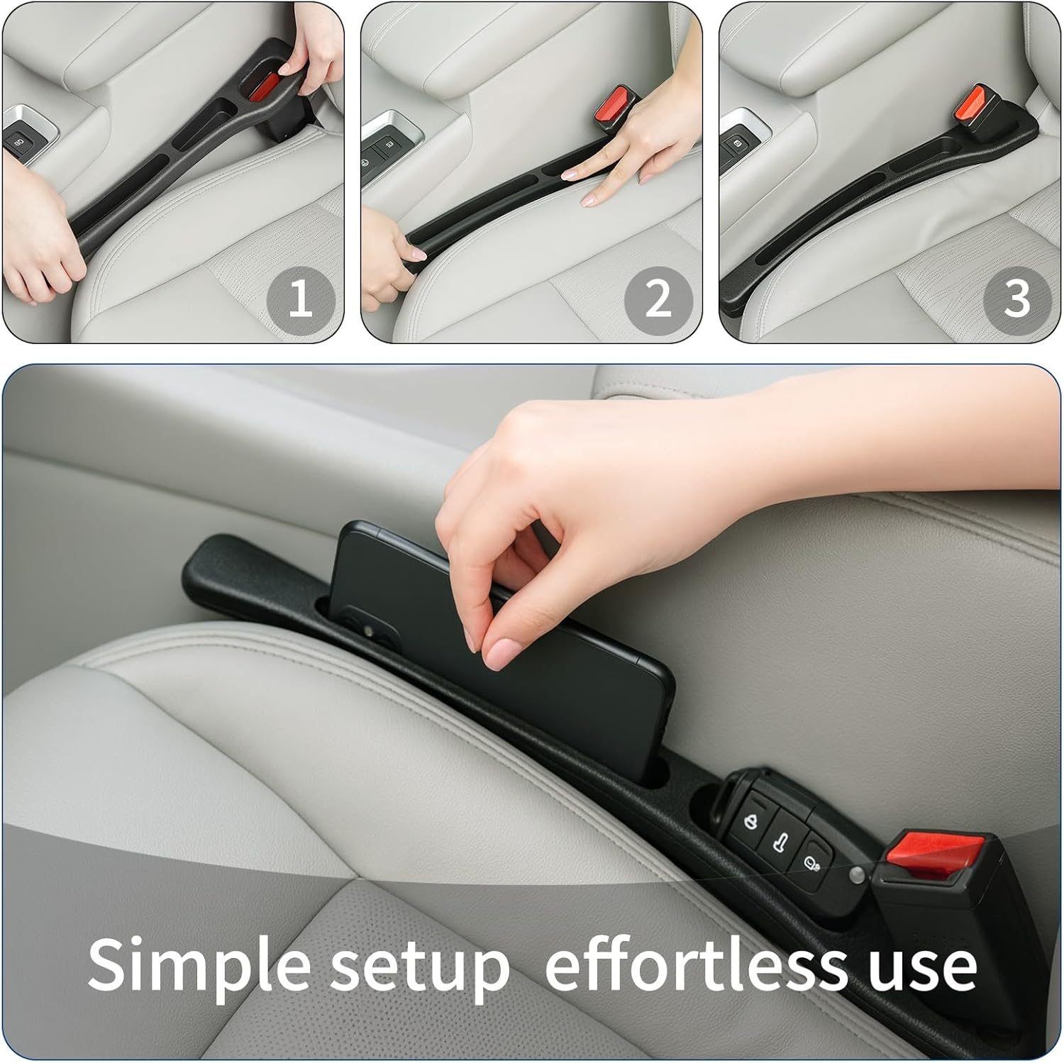 2PCS Car Seat Gap Filler and Organiser &ndash; Interior Car Accessories with Storage Box, Anti-Drop Crevice Filler for Phones, Keys, Wallets &ndash; Universal Fit for Cars, Suvs, Trucks (Black) image number 2