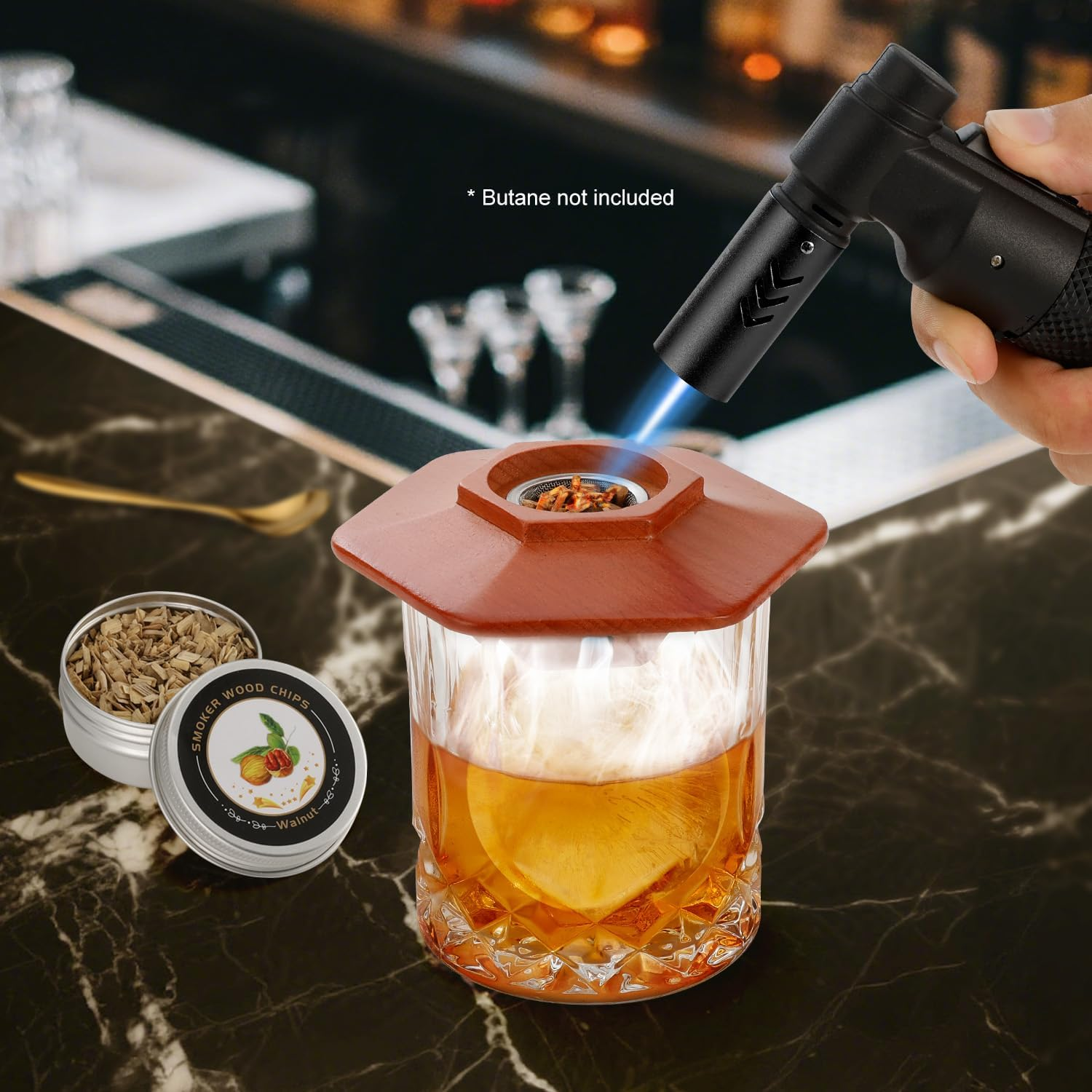 Whiskey Smoker Kit with Torch,Cocktail Kit with 6 Flavors Wood Chips, 2 Glasses, 2 Ice Ball Molds,Smoked Old Fashioned Drink Smoker Kit, Birthday Bourbon Whiskey Gifts for Men image number 4