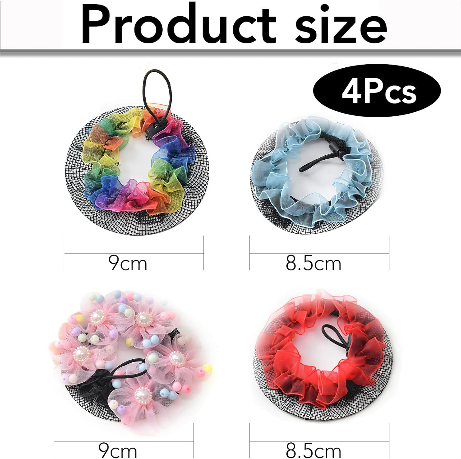 EUYKQNOI Pack of 4 Hair Net Bun and Bun Pillow Small, Soft Breathable Material, Easy for Perfect Hairstyles, Ideal for Children, Girls, Ballet and Women'S Hair Accessories, Daily Use Hair Nets image number 3