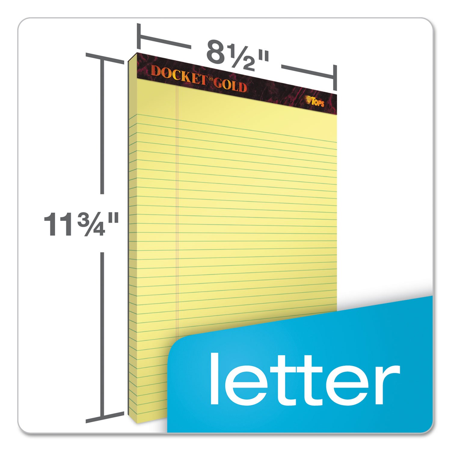 TOPS 63950 Docket Ruled Perforated Pads, 8 1/2 X 11 3/4, Canary, 50 Sheets (Pack of 12) image number 1