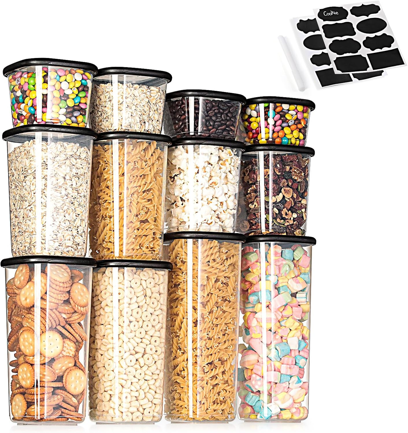 Romon Storage Jars Set of 12 Food-Grade PP Material Bpa-Free Transparent Stackable with Sealing Silicone Lid for Flour Cereal Rice 360 Ml - 1640 Ml image number 4