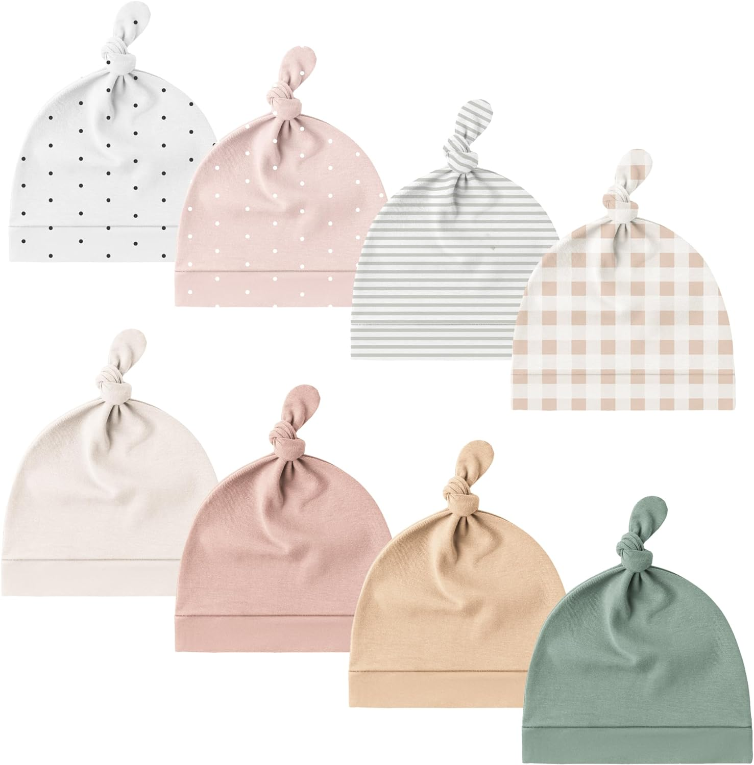 Konssy 8 Pack Baby Newborn Hats Set Knot Beanie Hats Soft for Infant Baby Girls Boys Caps 0-6 Months