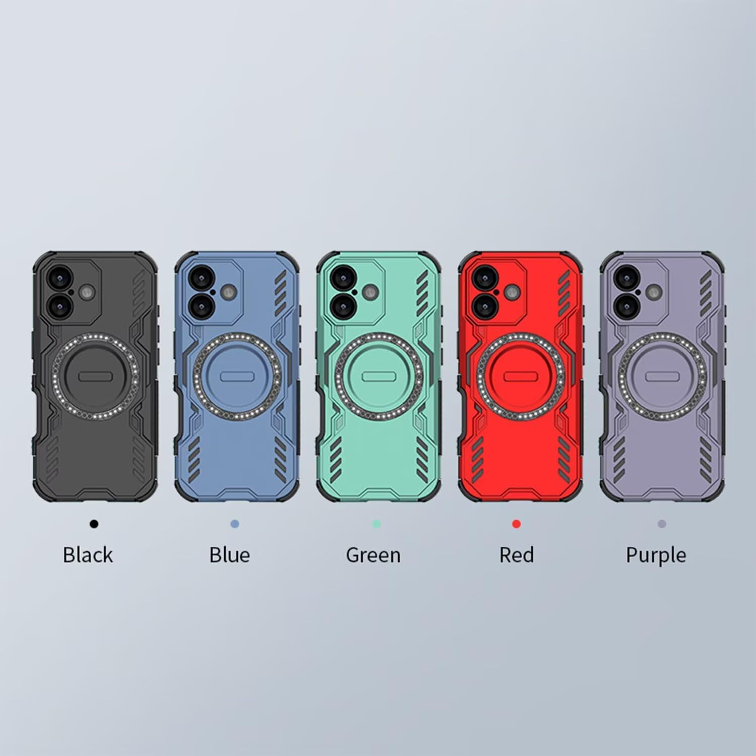 HULLIN Mobile Phone Case Design for Motorola Moto G57 / G57 Power / G67 Power (6.72 Inches), Shockproof Armoured Case with Magnetic Ring - Green - Black image number 2