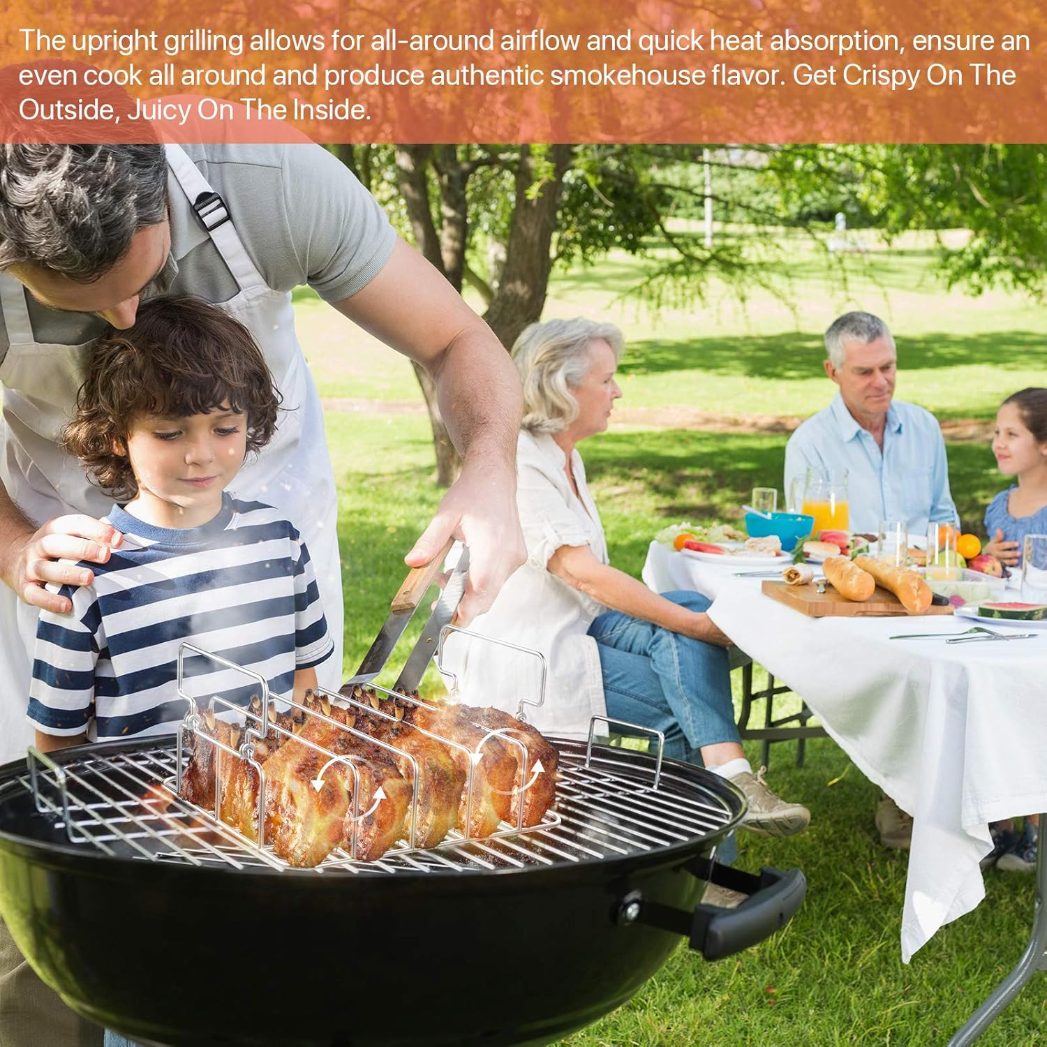 Durable Stainless Steel Rib Rack with a Silicone Oil Brush, BBQ Stand with 2 Handle for Smoker,Oven and Grill, Cook up to 5 Ribs at a Time image number 6