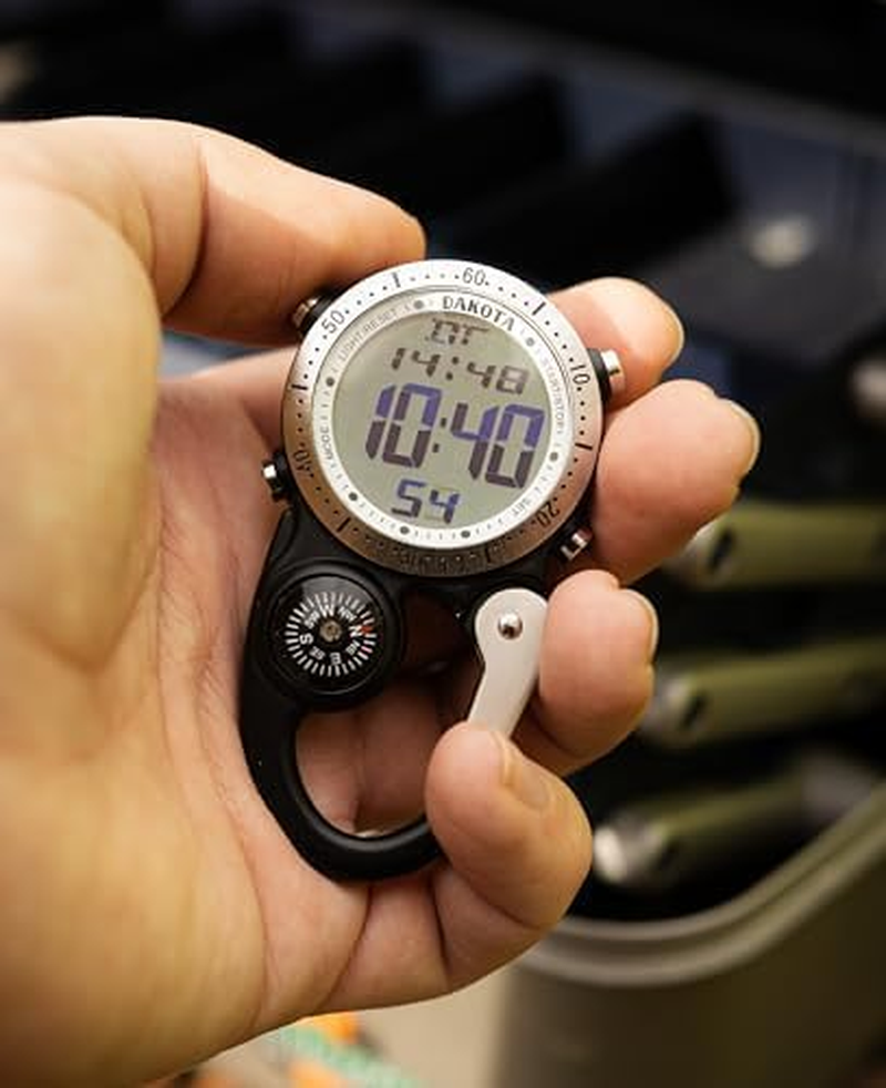 Dakota Digital Backpacker Clip-On Watch &ndash; Rugged Waterproof Fob Watch with Compass, Stopwatch, Alarm & Dual Time | Heavy-Duty Alternative to Pocket Watch for Men & Women | Ideal for Camping, Defence, Tradies &ndash; BLACK image number 3