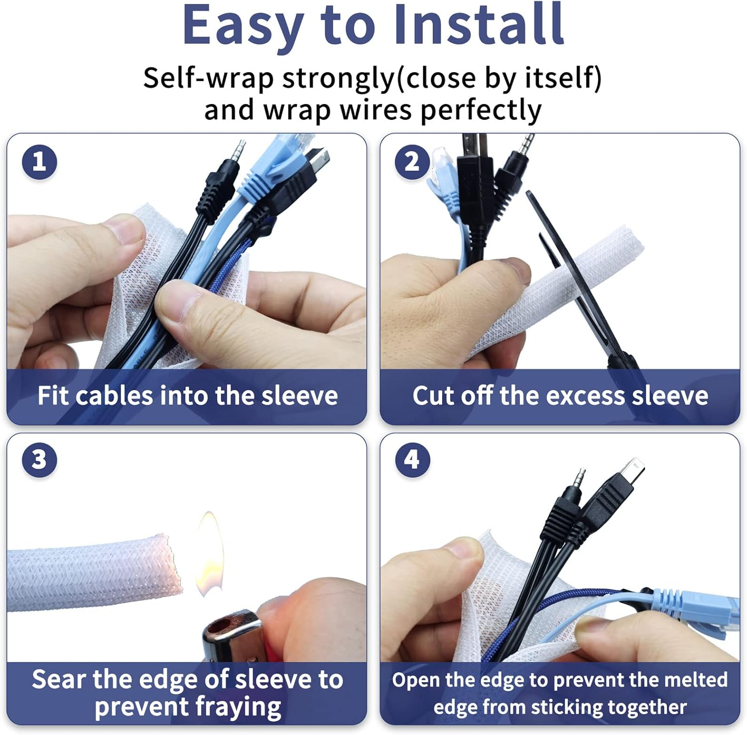 SONATURE Cable Management, 10Ft - 2/3 Inch Wire Loom, Self-Wrap Cable Organiser, Braided Cable Sleeve with 14 Reusable Cable Ties Included, Cord Organiser for Tv/Audio/Pc/Automobile at Home/Office image number 6