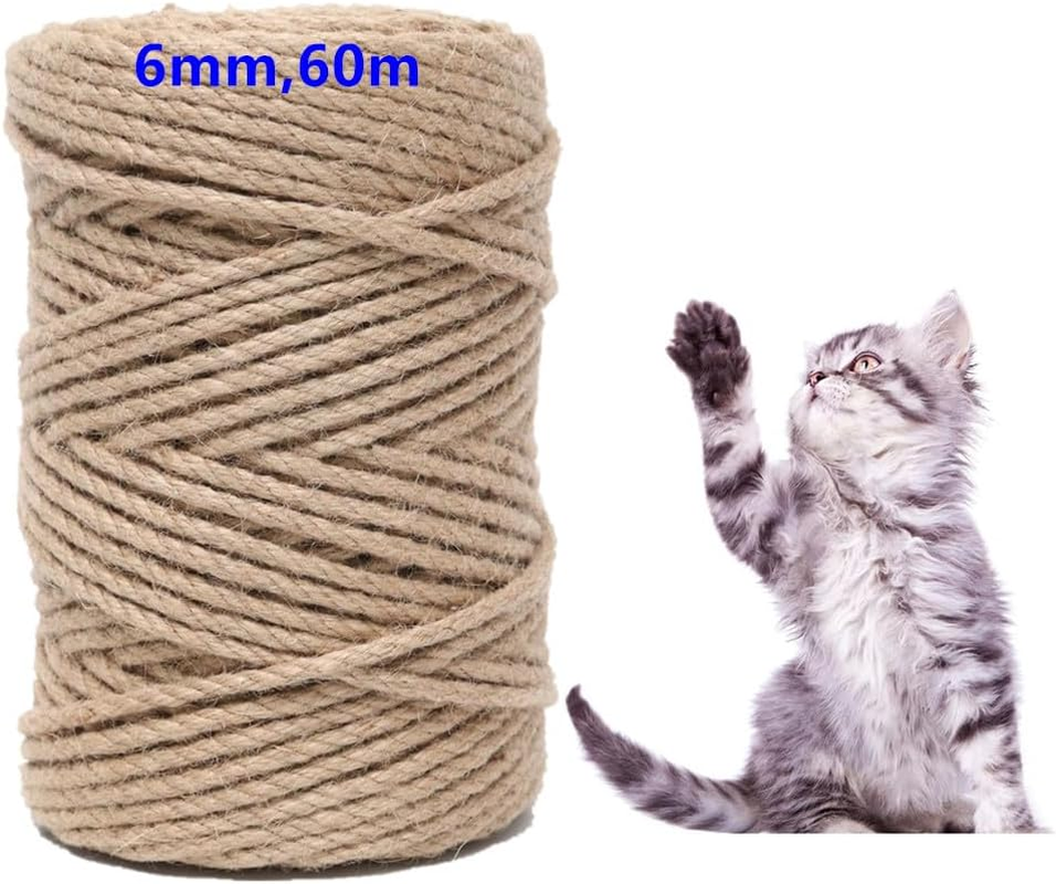 Parain Sisal Rope for Cat Scratcher/Tree Replacement Cat Scratching Post,6Mm 10M/33Ft Natural Scratching Rope image number 3