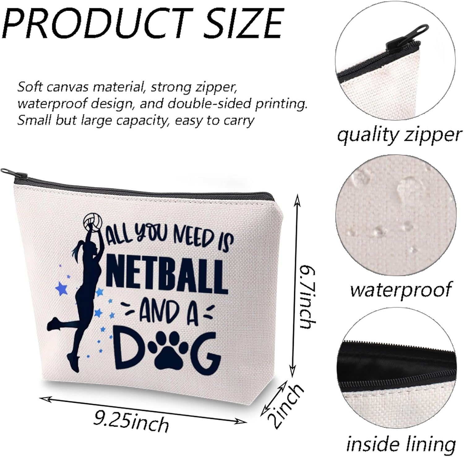 TGBJE Netball Girl Gift Netball Player Gift Dog Owner Gift All You Need Is Hockey and a Dog Makeup Cosmetic Bag for Dog Lover, Netball Dog Bag, All image number 2