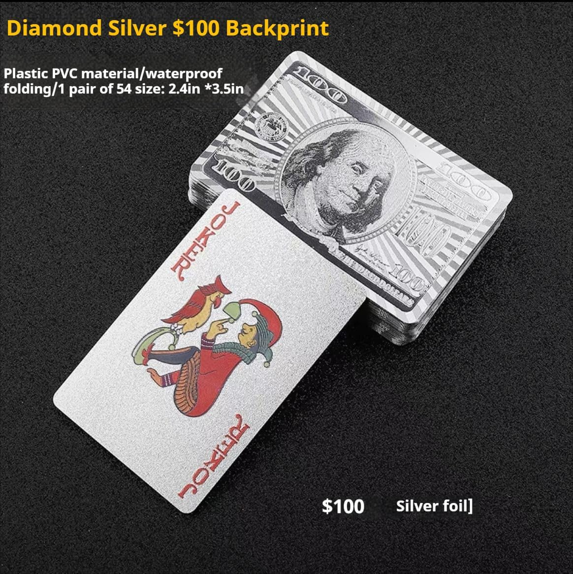 Plastic Waterproof Poker Adult Large Printing, Professional Playing Cards in Bulk, Sets for Outdoor, Travelling, Seaside, Pool and Other Waterfront. (Plastic, Coloured Gold Dollars Poker) image number 6