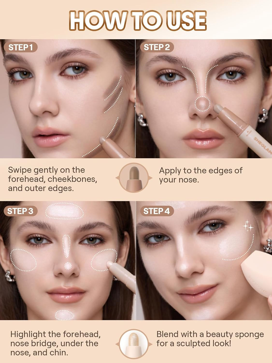 SHEGLAM 2-In-1 Contour & Highlight Stick Cream Waterproof Contour Stick-Hazelnut Latte image number 3