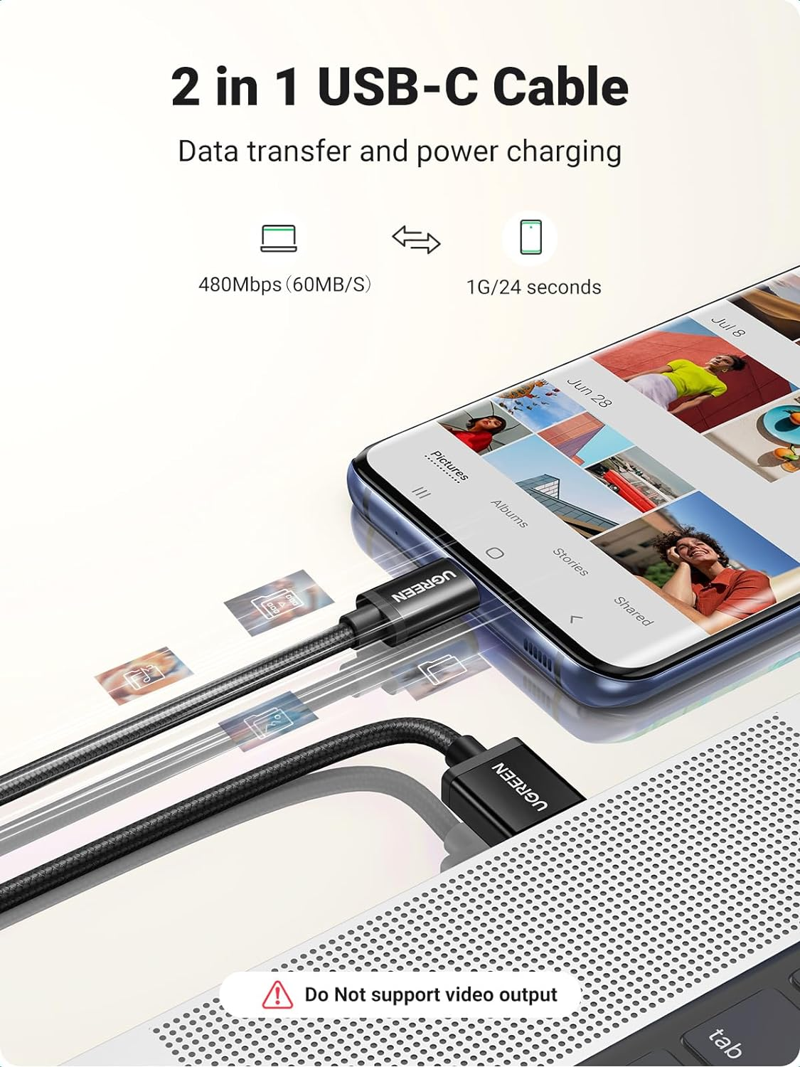 UGREEN USB a to USB C Cable [2-Pack, 2M] Type C Cord Nylon QC3.0 Fast Charging Compatible with Iphone 16/15, Galaxy S24 S23 Ultra, Pixel, Nokia, Moto, PS5, Xbox Series, Android Auto, Black image number 6