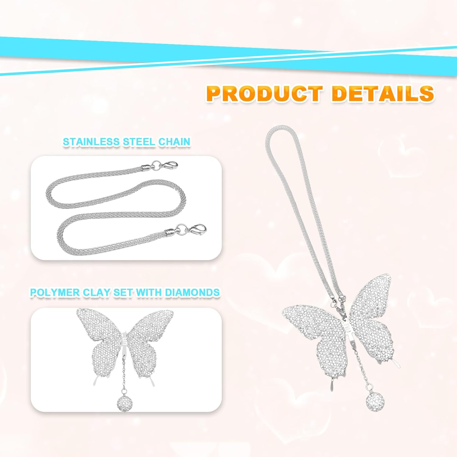 NOTISH Bling Butterfly Diamond Car Accessories, Crystal Car Rear View Mirror Charms, Charms Good Luck Gifts Amulet Ornament Hanging Interio Car Decoration for Women Interior(White) - Red image number 7